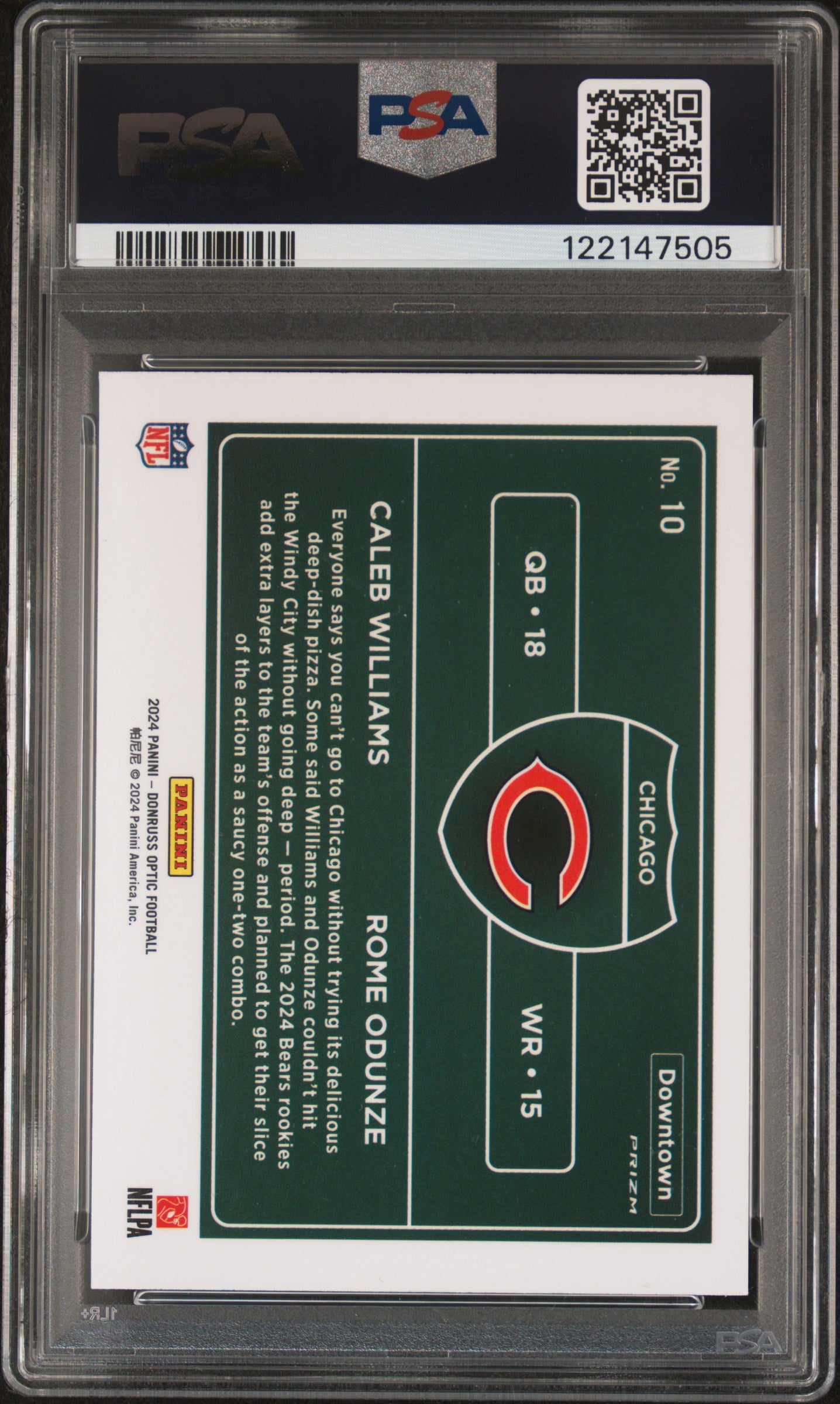 Caleb Williams + Rome Odunze 2024 Donruss Optic Downtown PSA 10 Gem Mint
