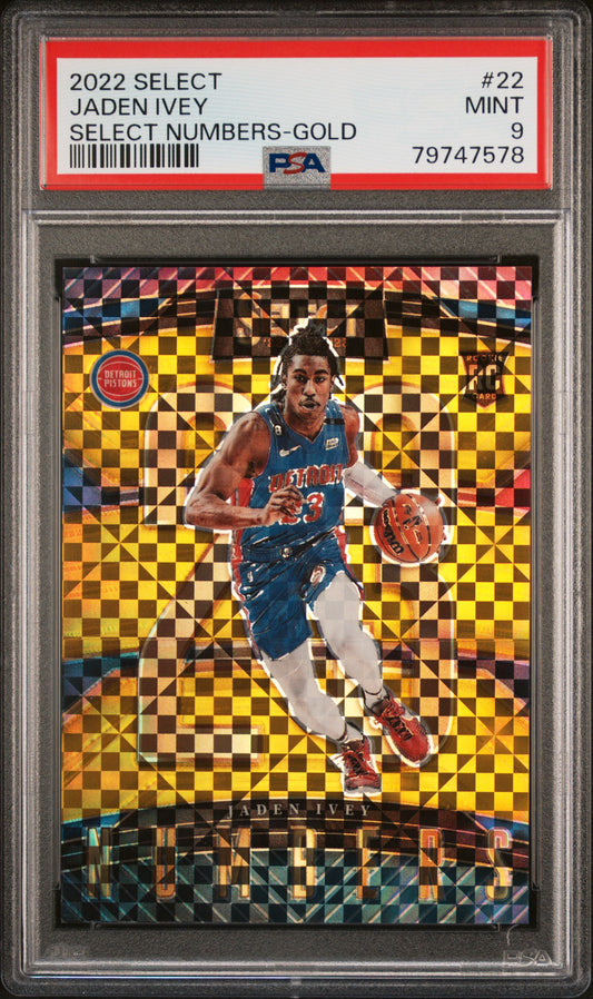 Jaden Ivey 2022 Panini Select Numbers Gold Prizm #2/10 PSA 9 Mint