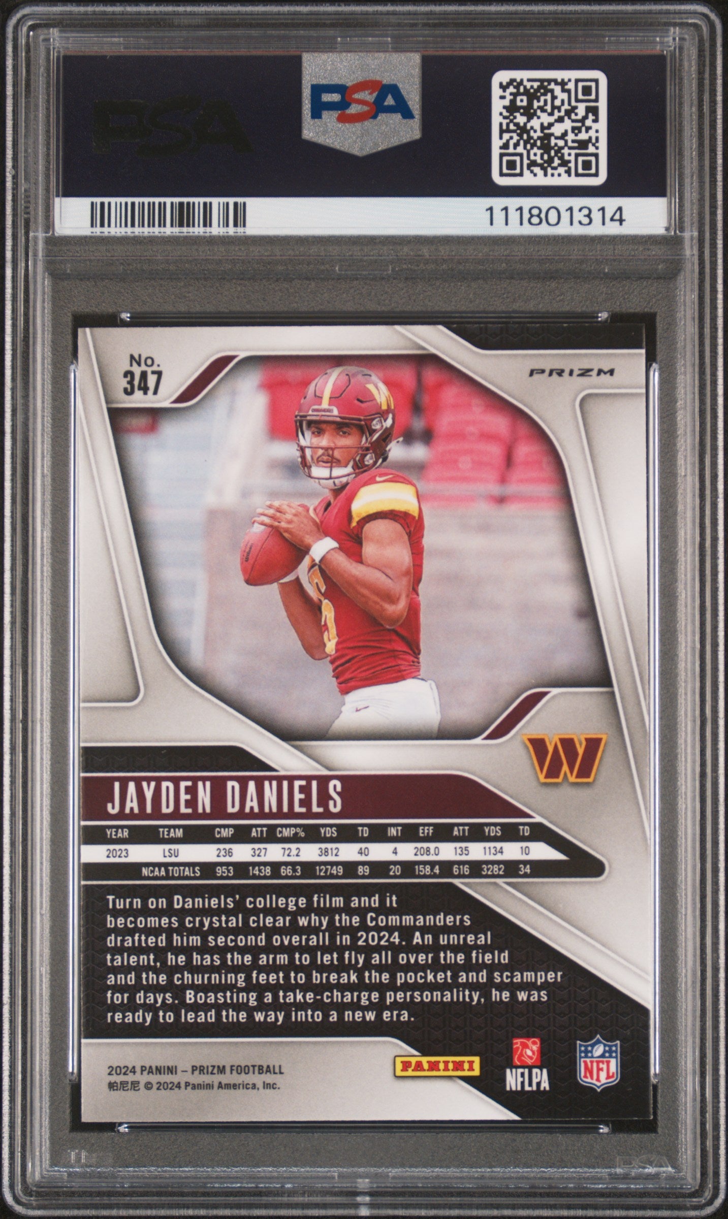 Jayden Daniels 2024 Panini Prizm #347 Lazer Prizm PSA 10 Gem Mint 1314