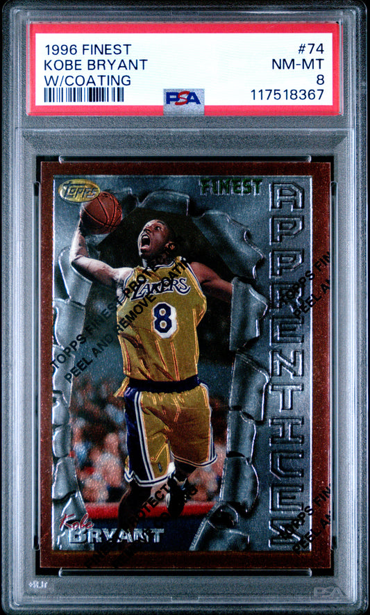 Kobe Bryant 1996 Topps Finest Rookie #74 with Coating PSA 8 Nm-Mint