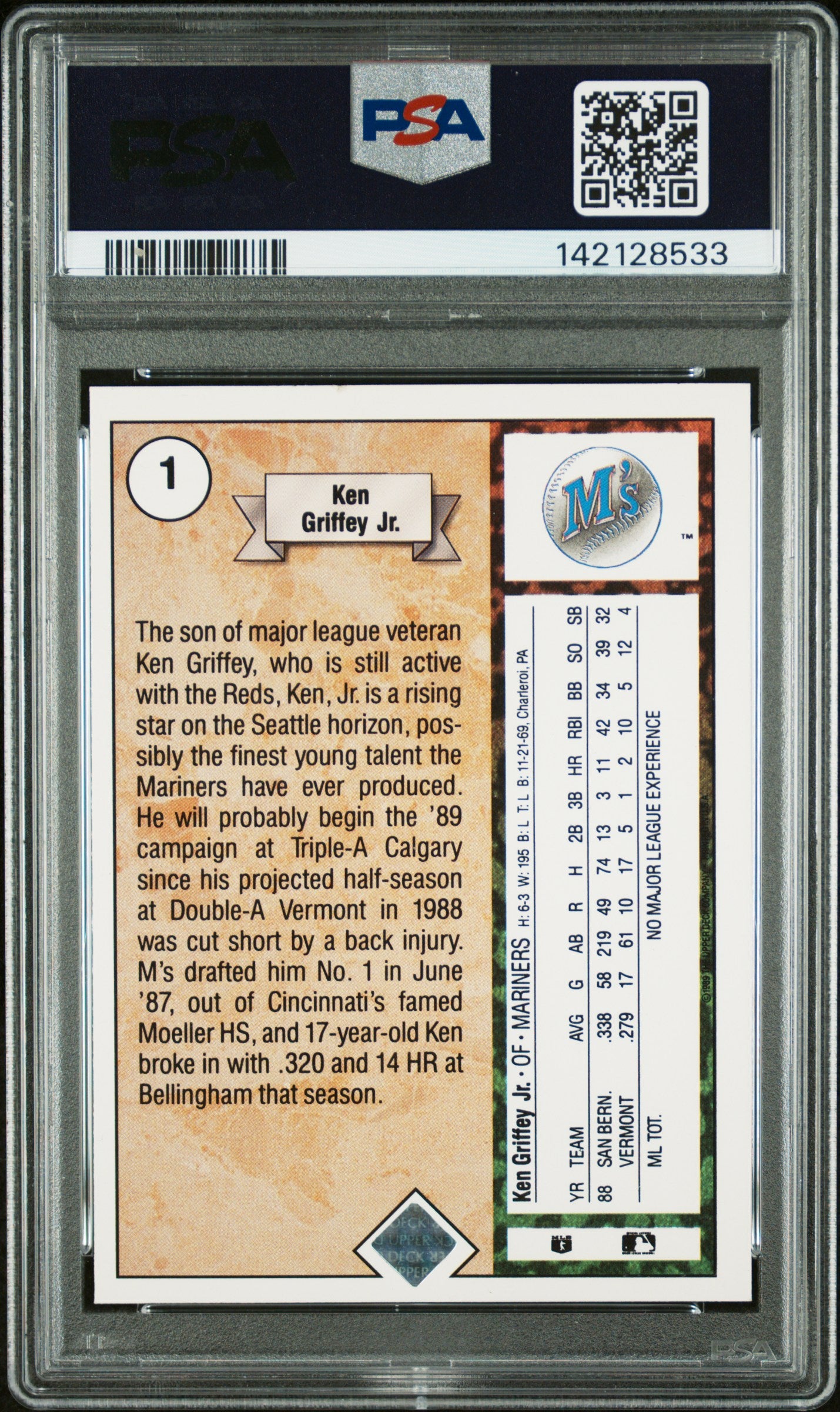Ken Griffey Jr. 1989 Upper Deck Rookie #1 PSA 7 Near Mint 8533