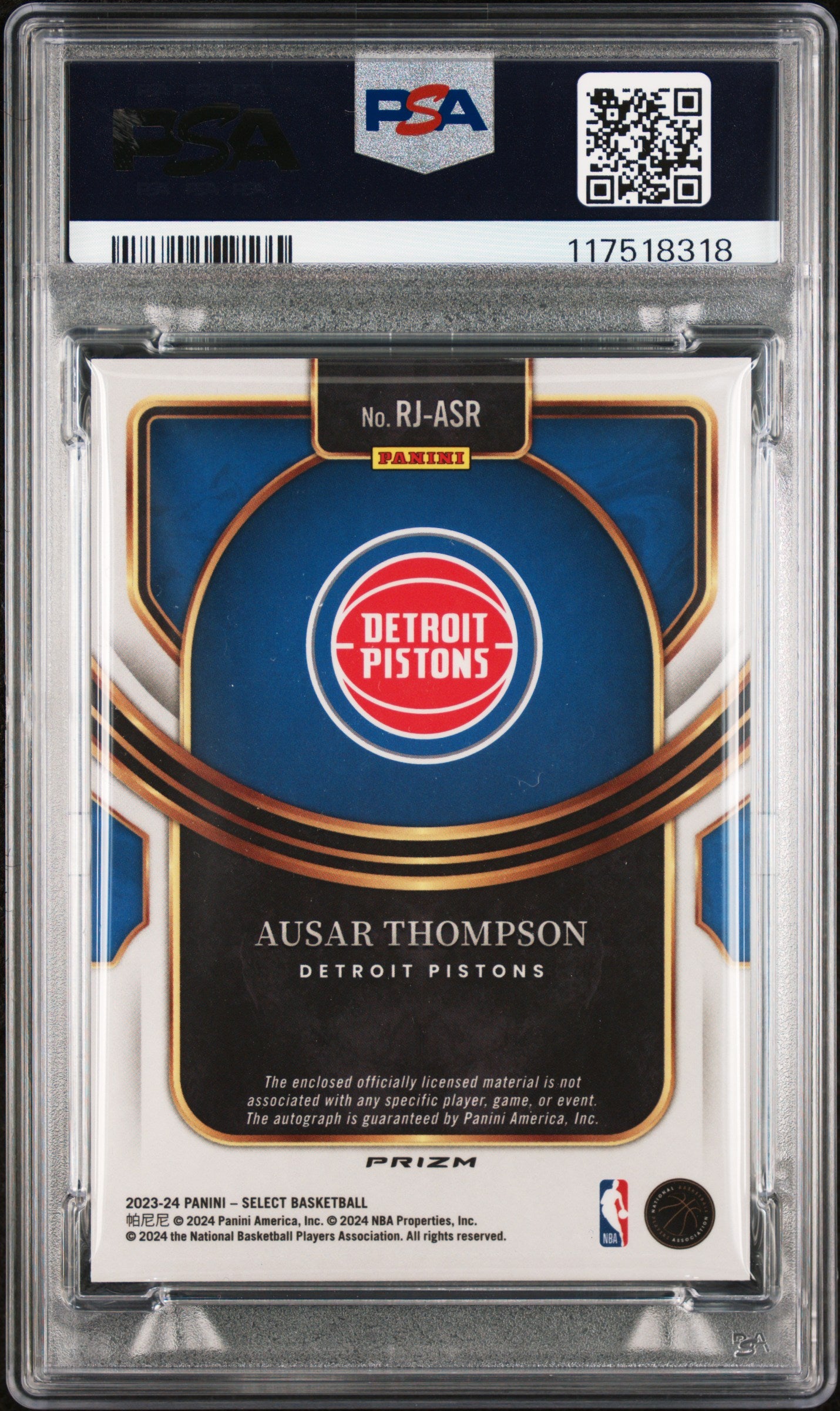 Ausar Thompson 2023 Panini Select Red Wave Rookie Jersey Auto PSA 10 Gem Mint
