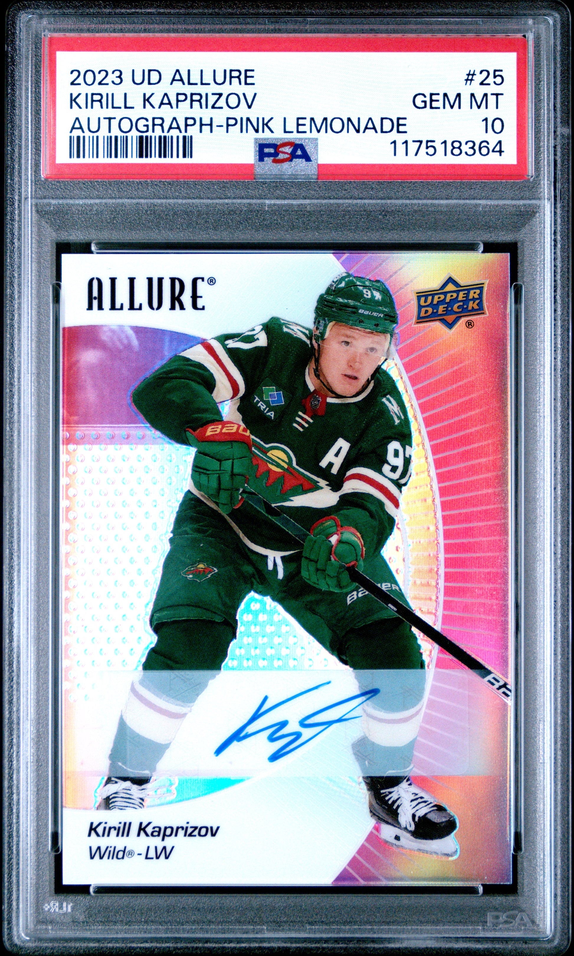 Kirill Kaprizov 2023 Upper Deck Allure Pink Lemonade Auto #5/5 PSA 10 Gem Mint