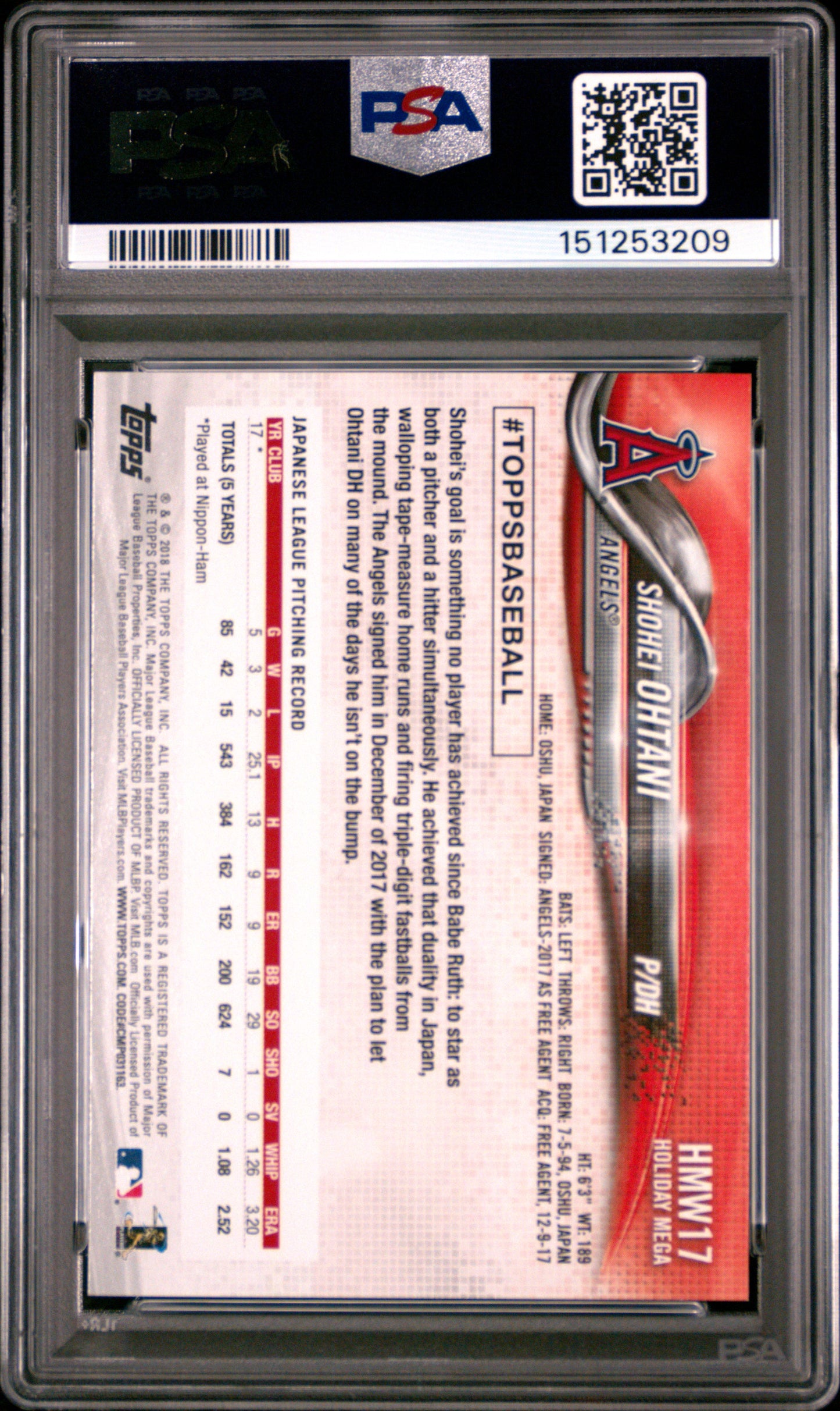Shohei Ohtani 2018 Topps Holiday Rookie #17 PSA 10 Gem Mint 3209
