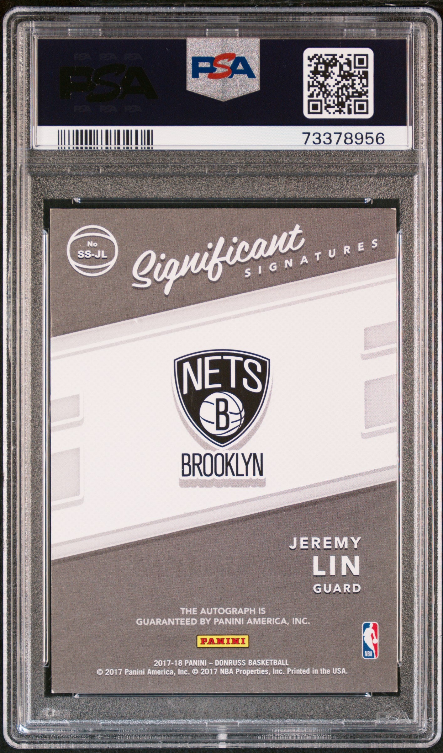 Jeremy Lin 2017 Donruss Significant Signature Auto PSA 8 Auto 10