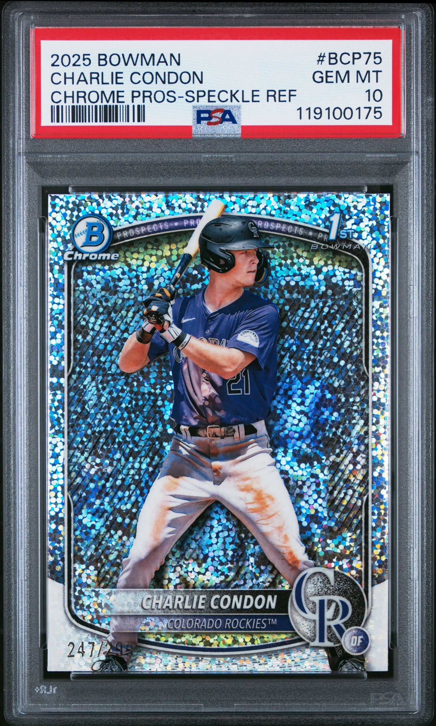 Charlie Condon 2025 Bowman Chrome Speckle Refractor #247/299 PSA 10 Gem Mint