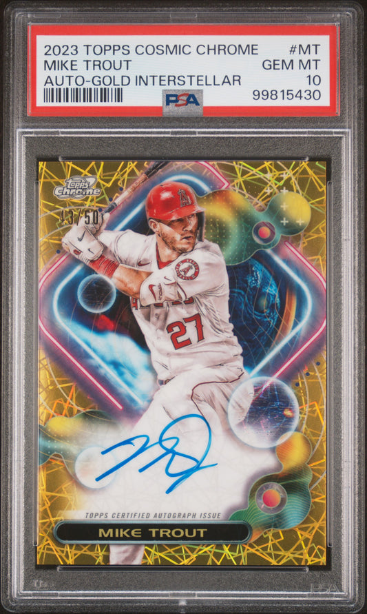 Mike Trout 2023 Topps Chrome Cosmic Gold Auto #43/50 PSA 10 Gem Mint