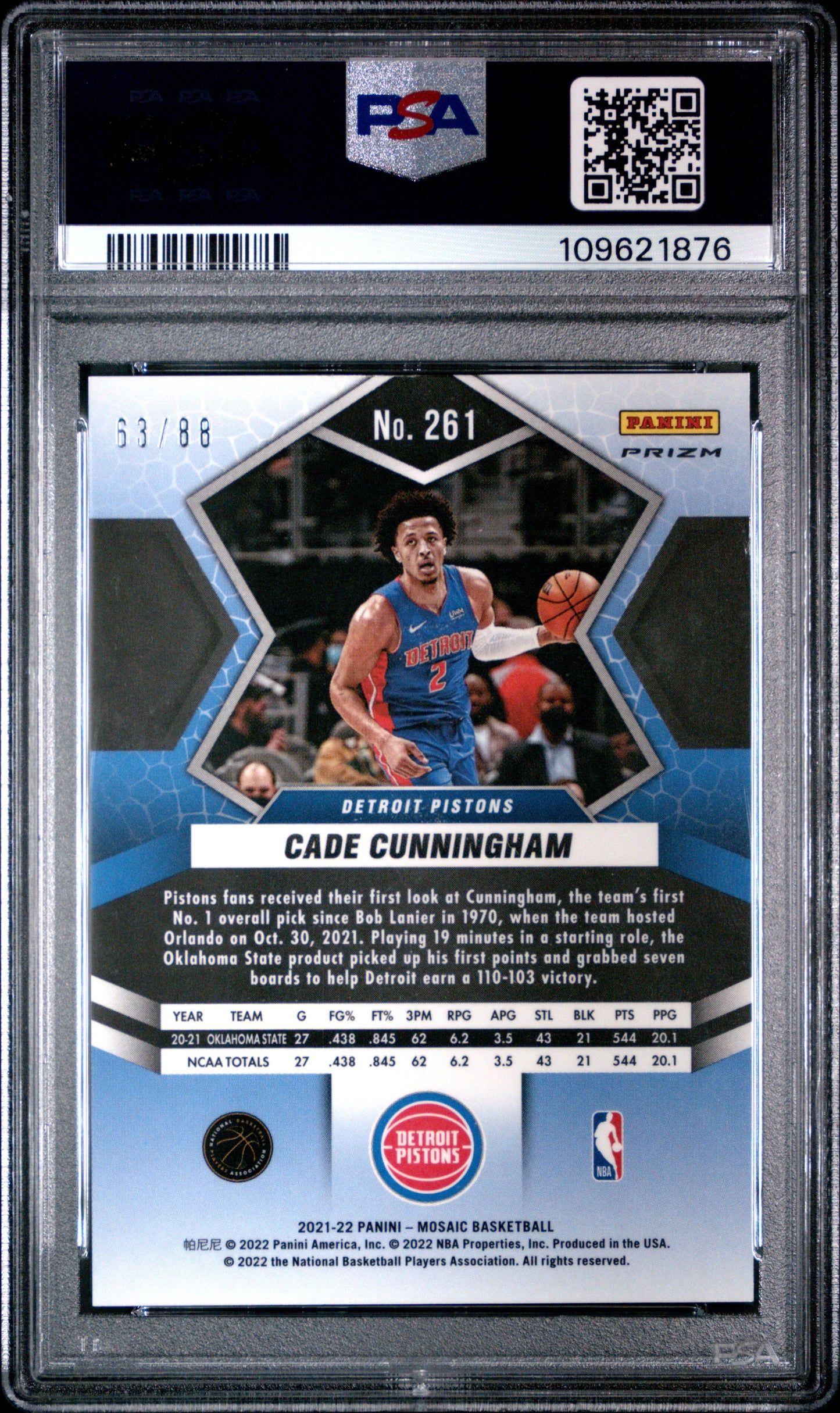 Cade Cunningham 2021 Panini Mosaic Fusion Red/Yellow Choice #63/88 PSA 9 Mint