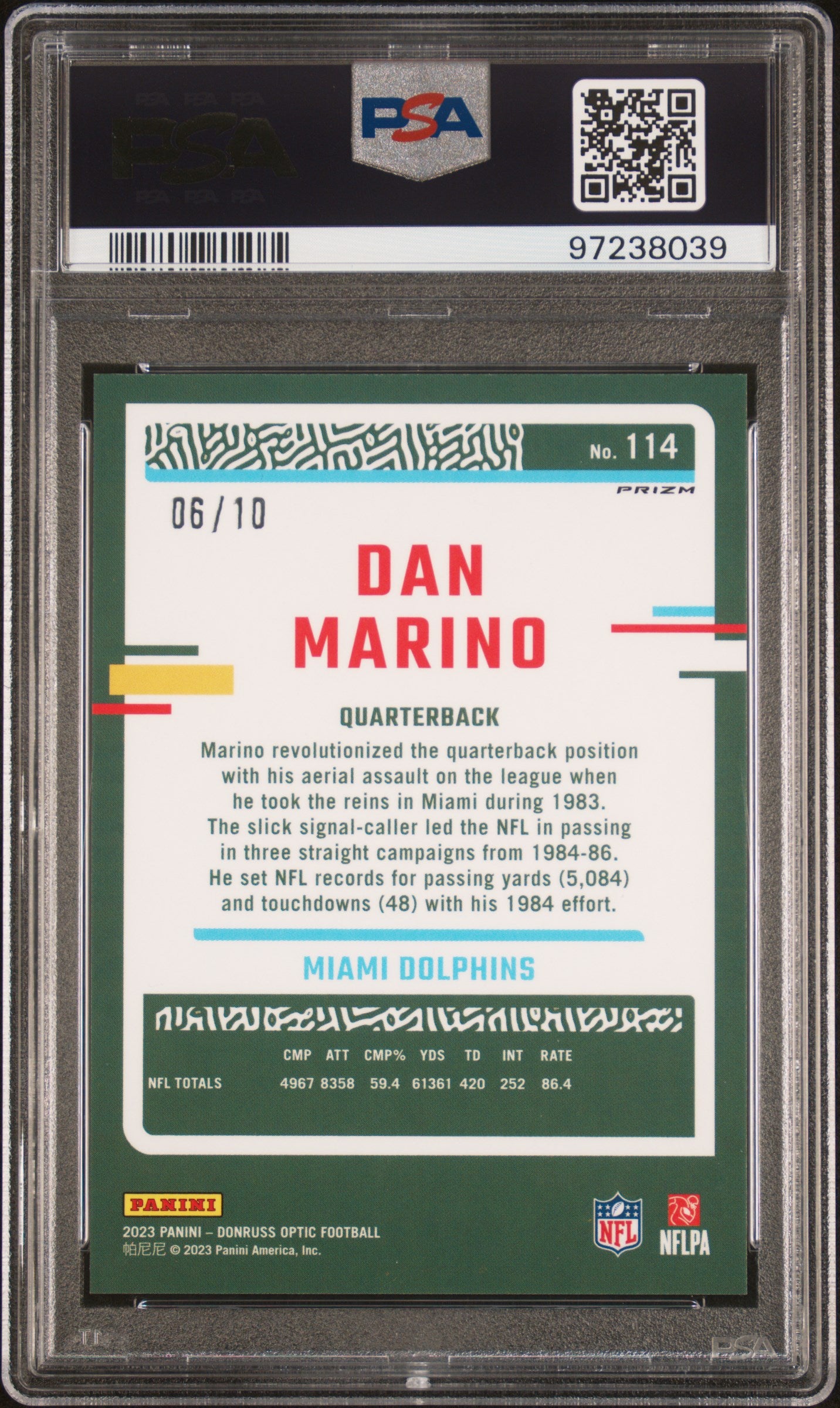 Dan Marino 2023 Donruss Optic #114 Gold #6/10 PSA 10 Gem Mint