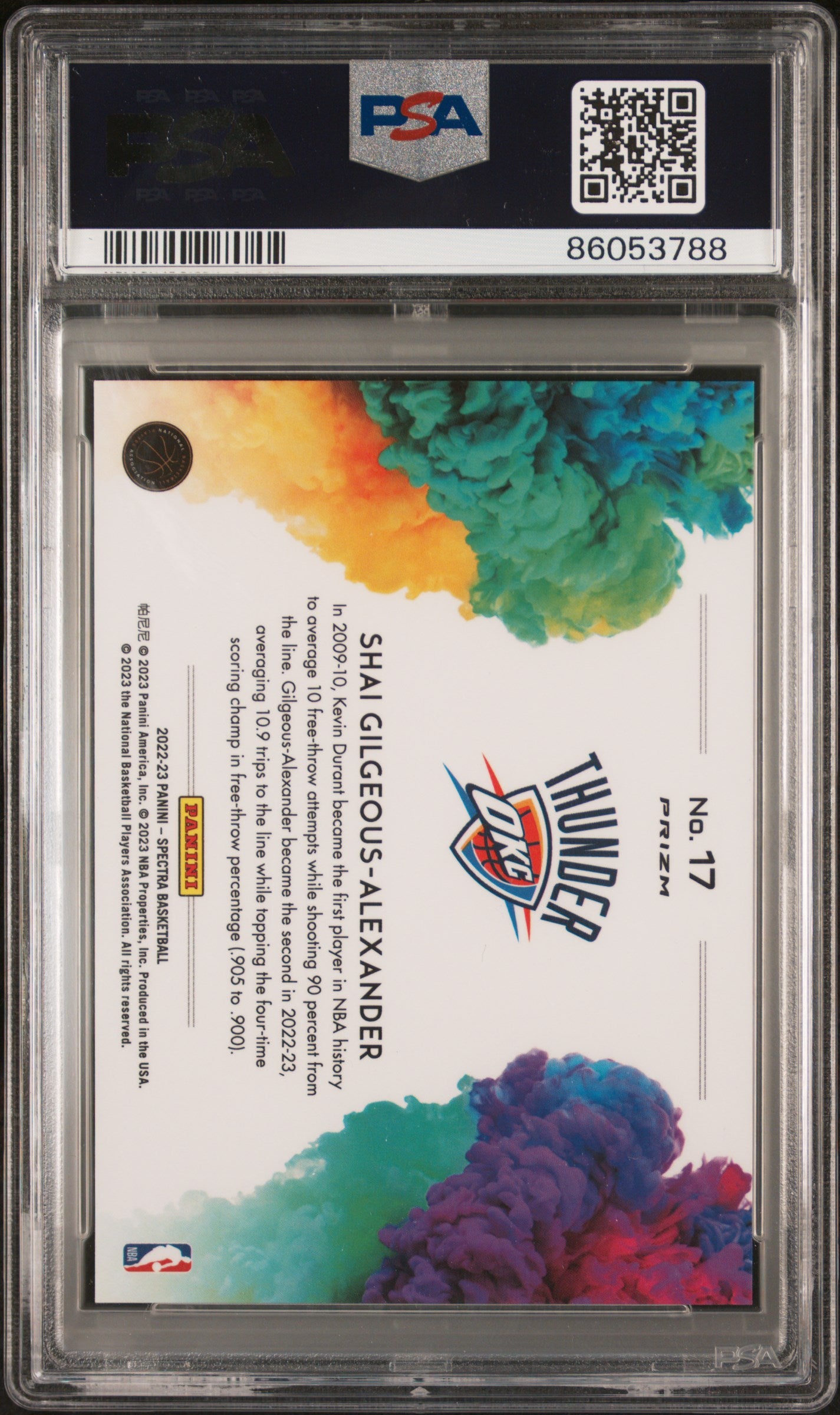 Shai Gilgeous-Alexander 2022 Panini Spectra Color Blast PSA 10 Gem Mint