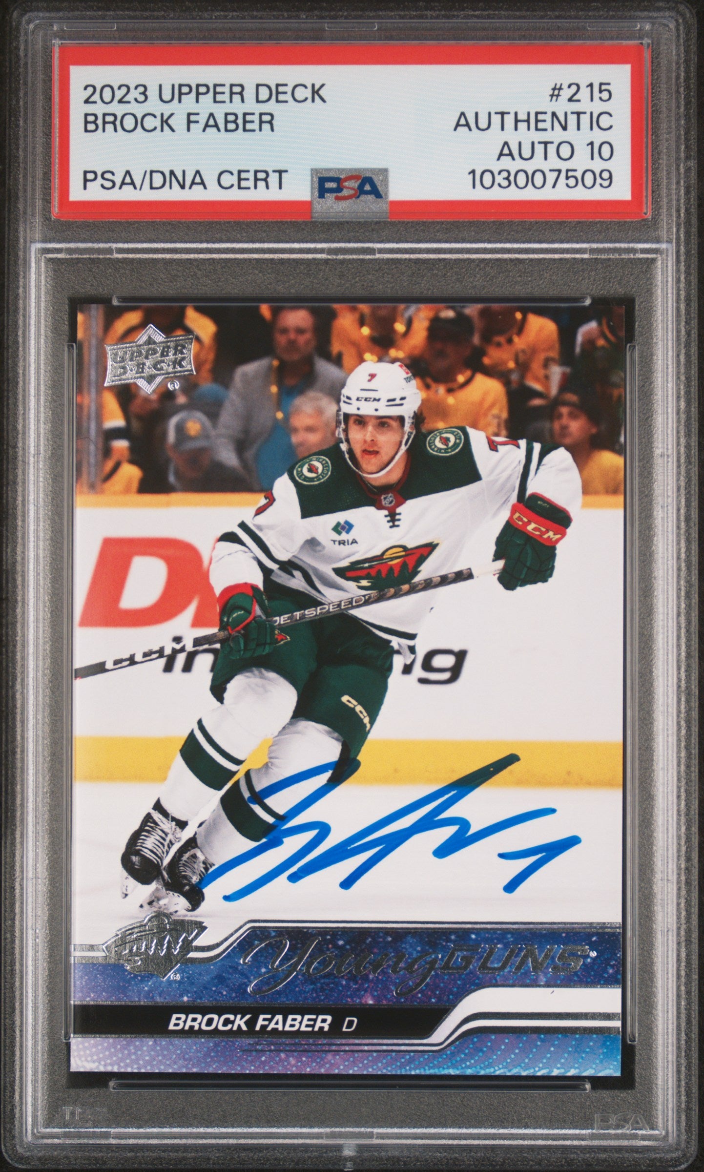 Brock Faber 2023 Upper Deck Rookie #215 Autograph PSA 10 Auto 7509