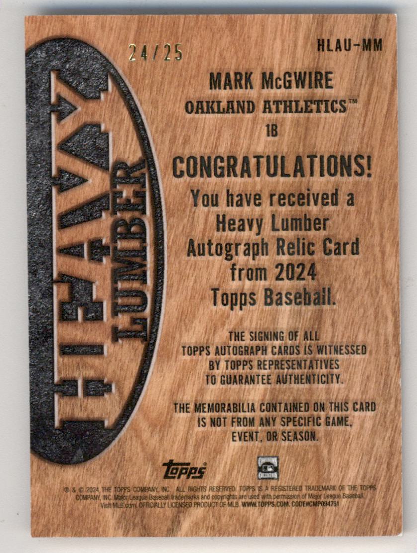 Mark McGwire 2024 Topps Heavy Lumber Auto #24/25