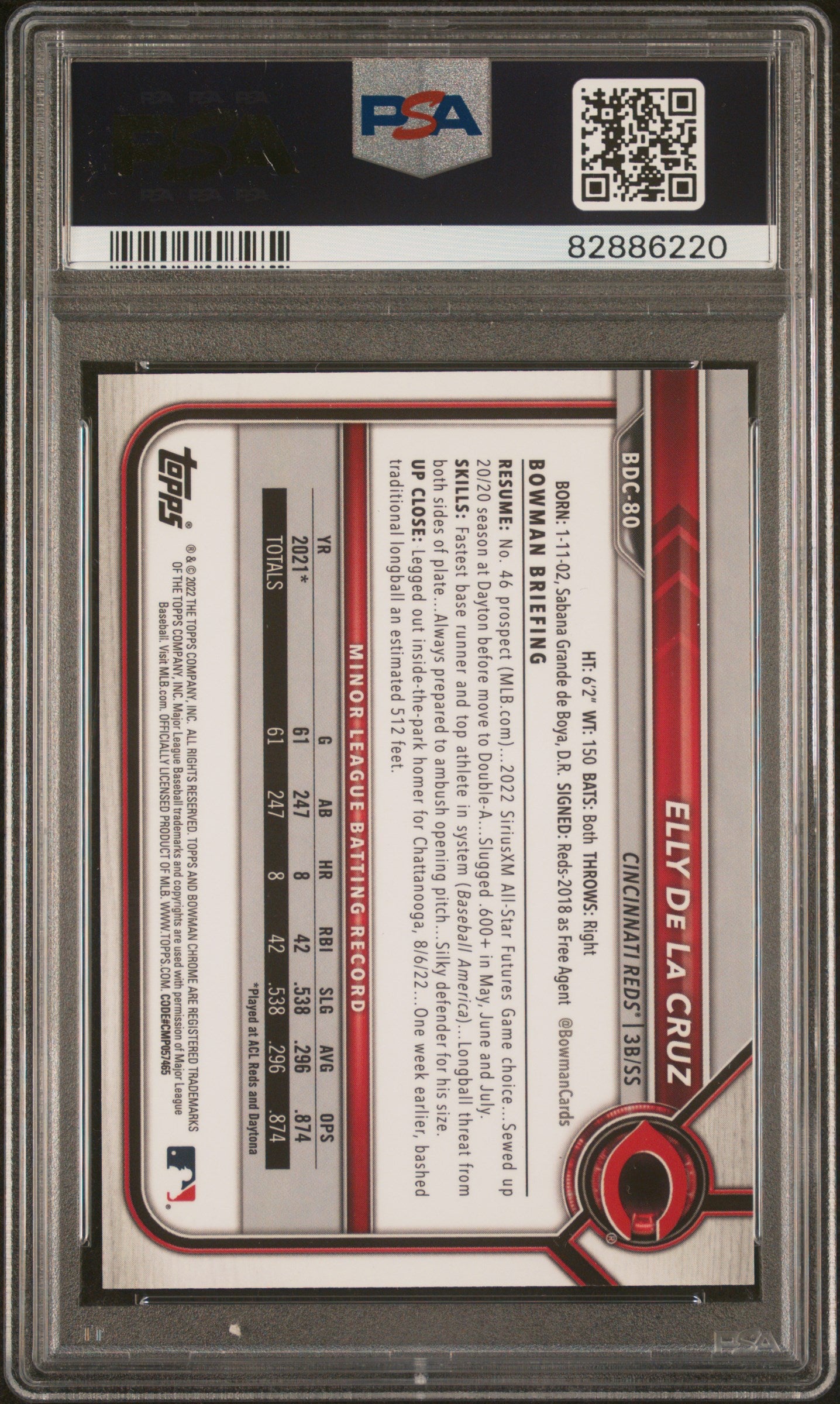 Elly de la Cruz 2022 Bowman Draft Sapphire Green #10/50 PSA 10 Gem Mint