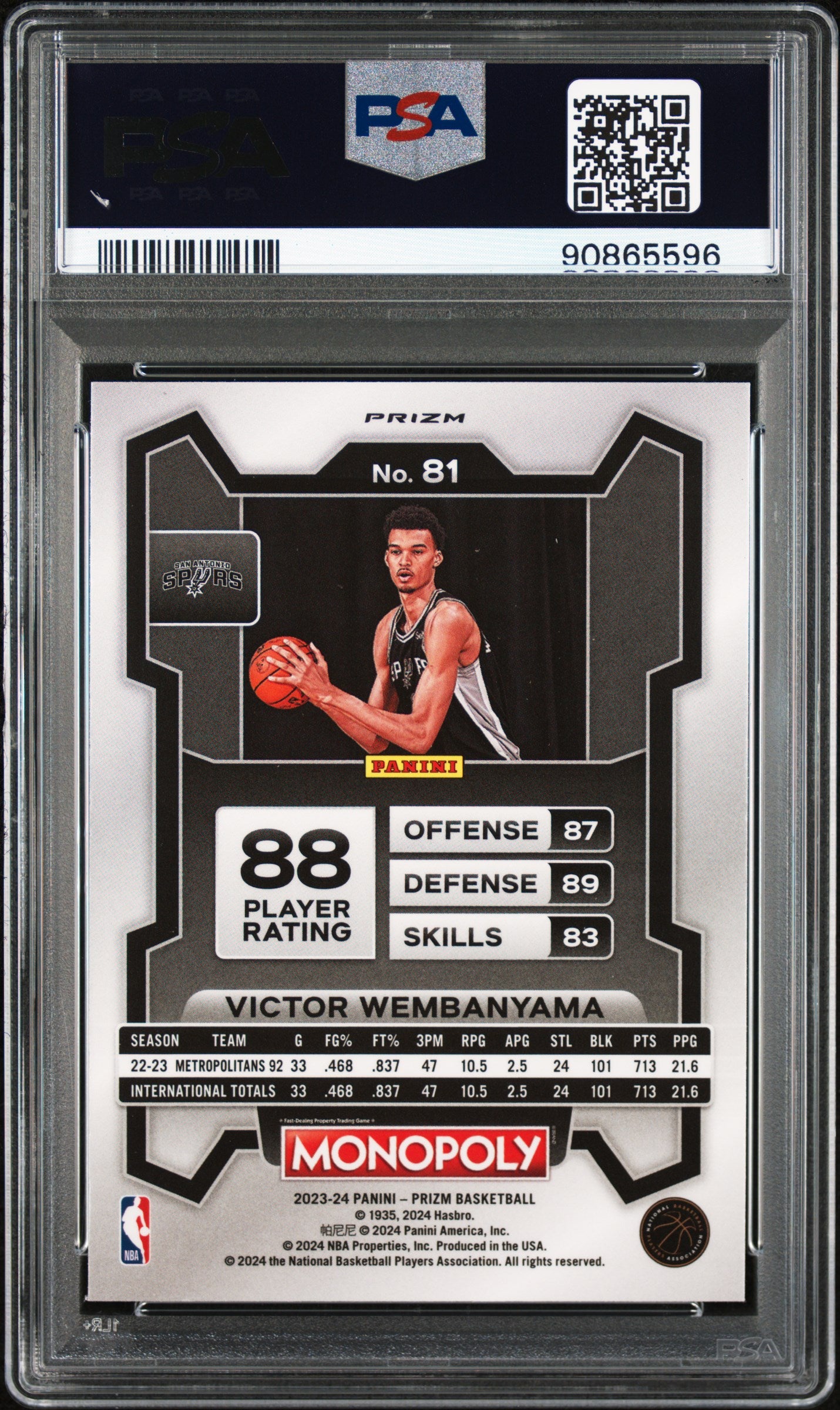 Victor Wembanyama 2023 Prizm Monopoly Purple Wave Rookie PSA 10 Gem Mint 5596
