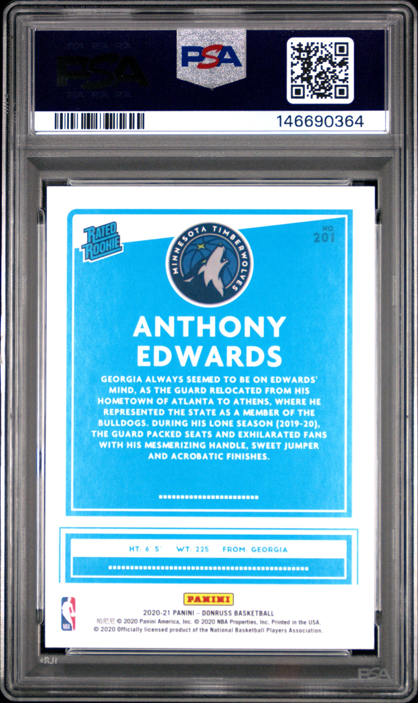 Anthony Edwards 2020 Donruss Choice Rookie #201 PSA 10 Gem Mint 0364