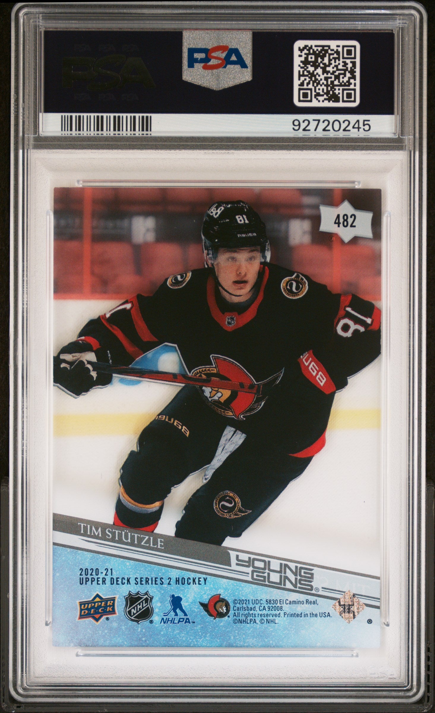 Tim Stutzle 2020 Upper Deck Rookie #482 Clear Cut PSA 10 Gem Mint