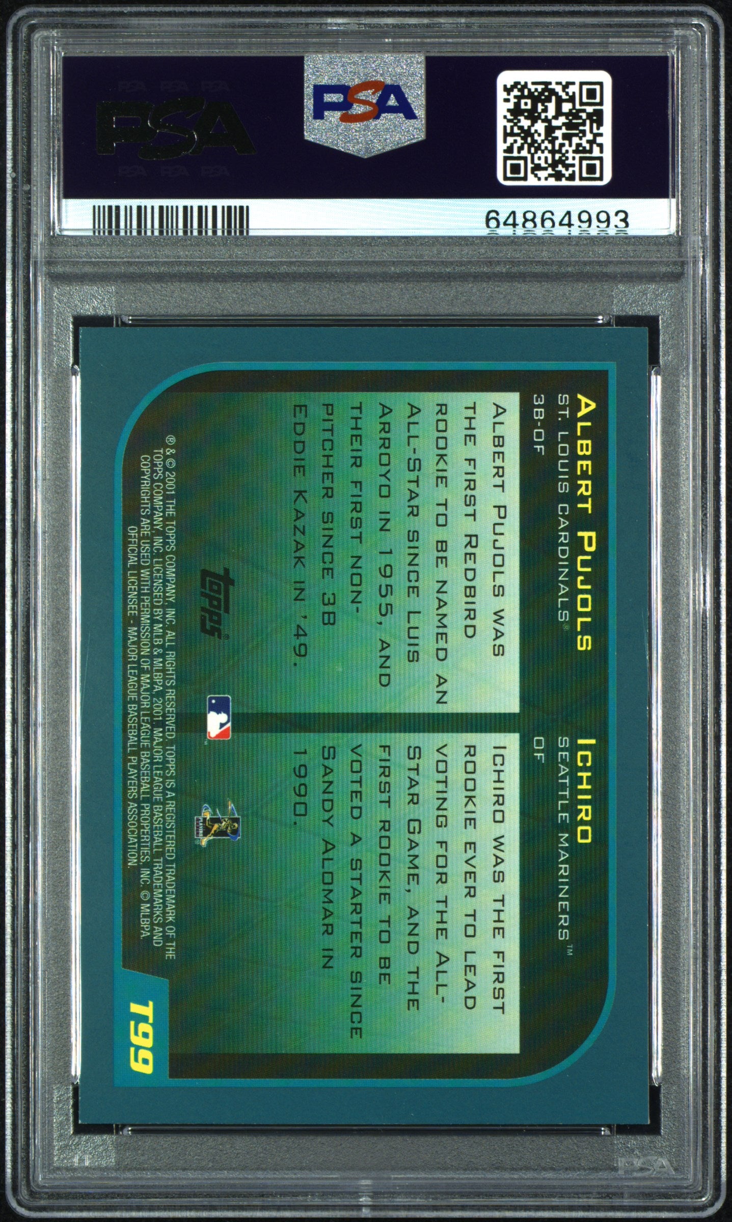 Albert Pujols/Ichiro Suzuki 2001 Topps Traded Rookie #T99 PSA 9 Mint