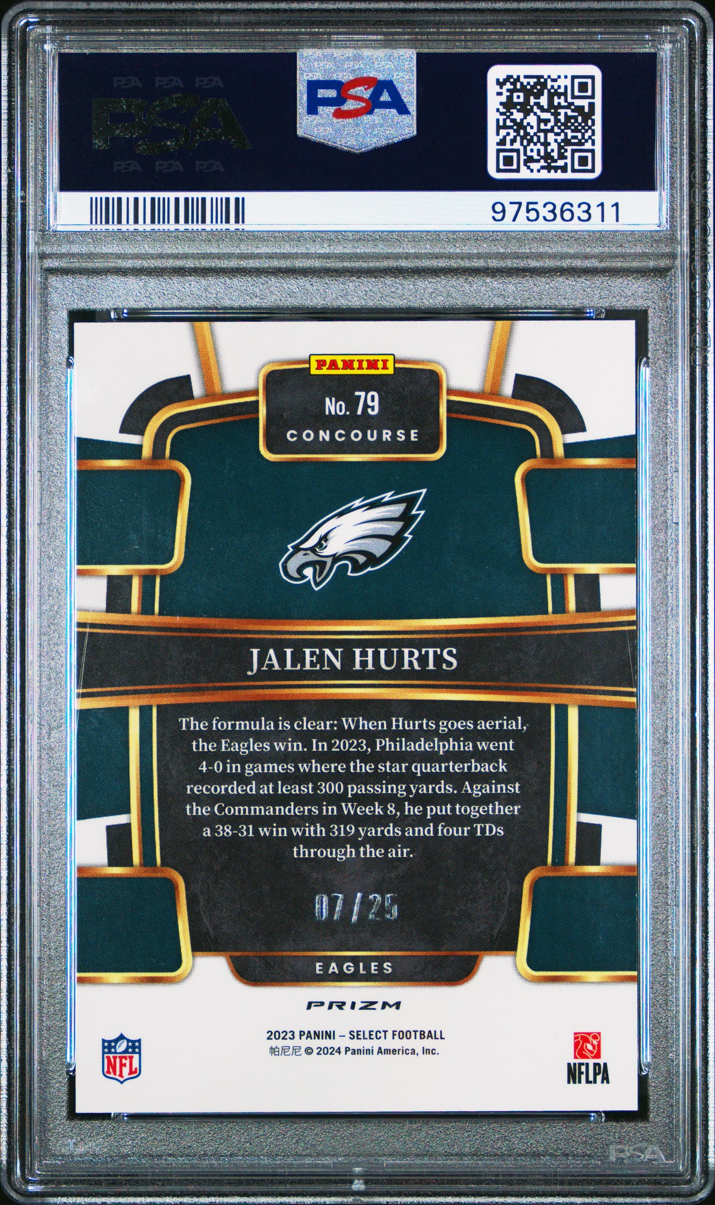 Jalen Hurts 2023 Panini Select #79 Tie-Dye Prizm #7/25 PSA 10 Gem Mint