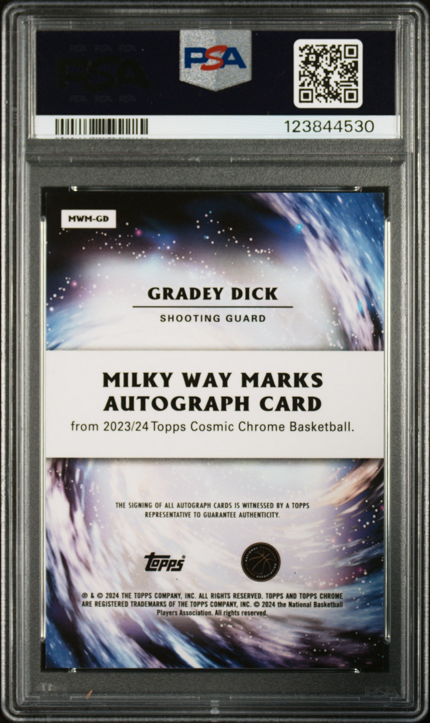 Gradey Dick 2023 Topps Chrome Cosmic Orange Galactic Auto #7/25 PSA 10 Auto 10
