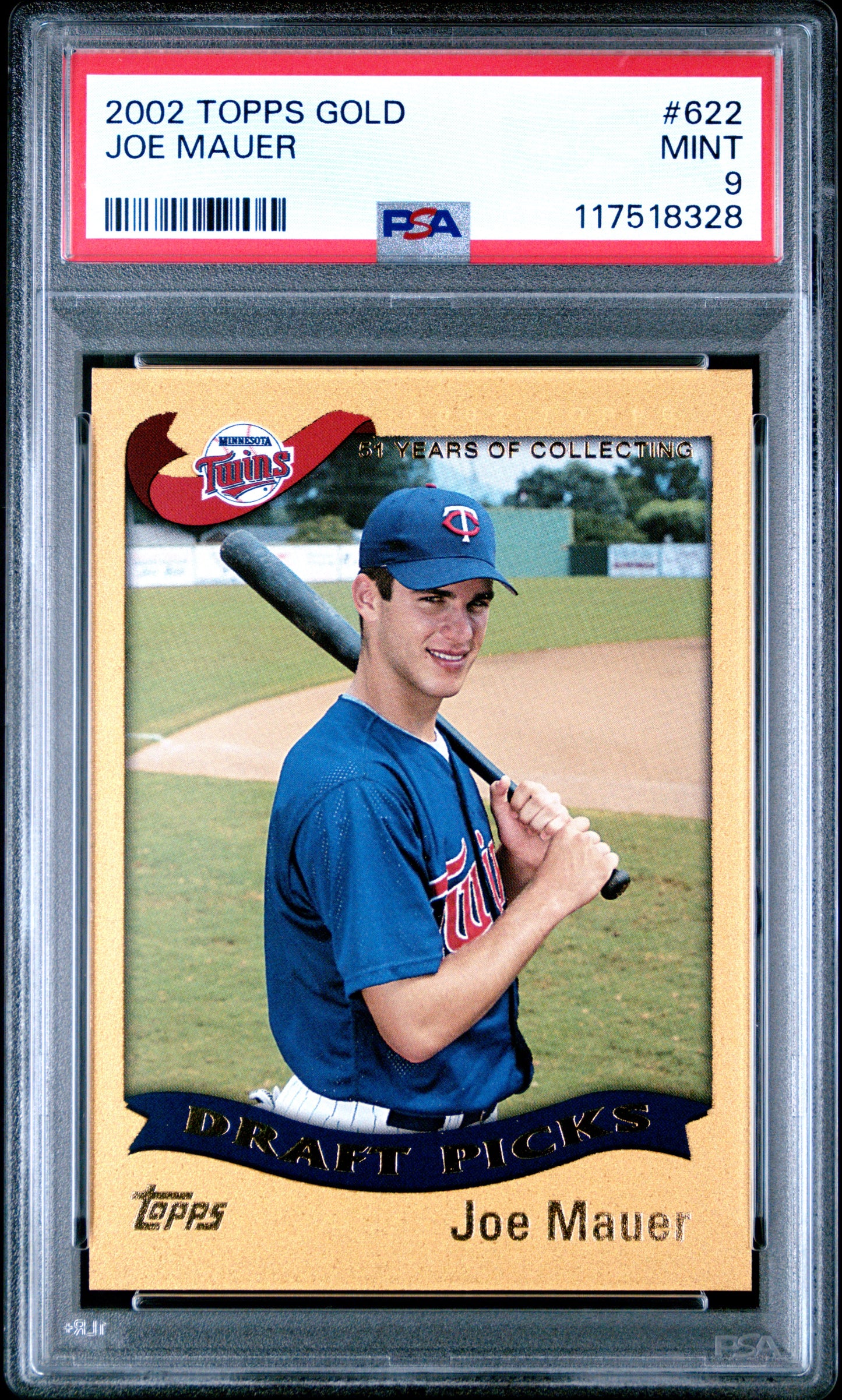 Joe Mauer 2002 Topps Rookie #622 Gold #857/2002 PSA 9 Mint