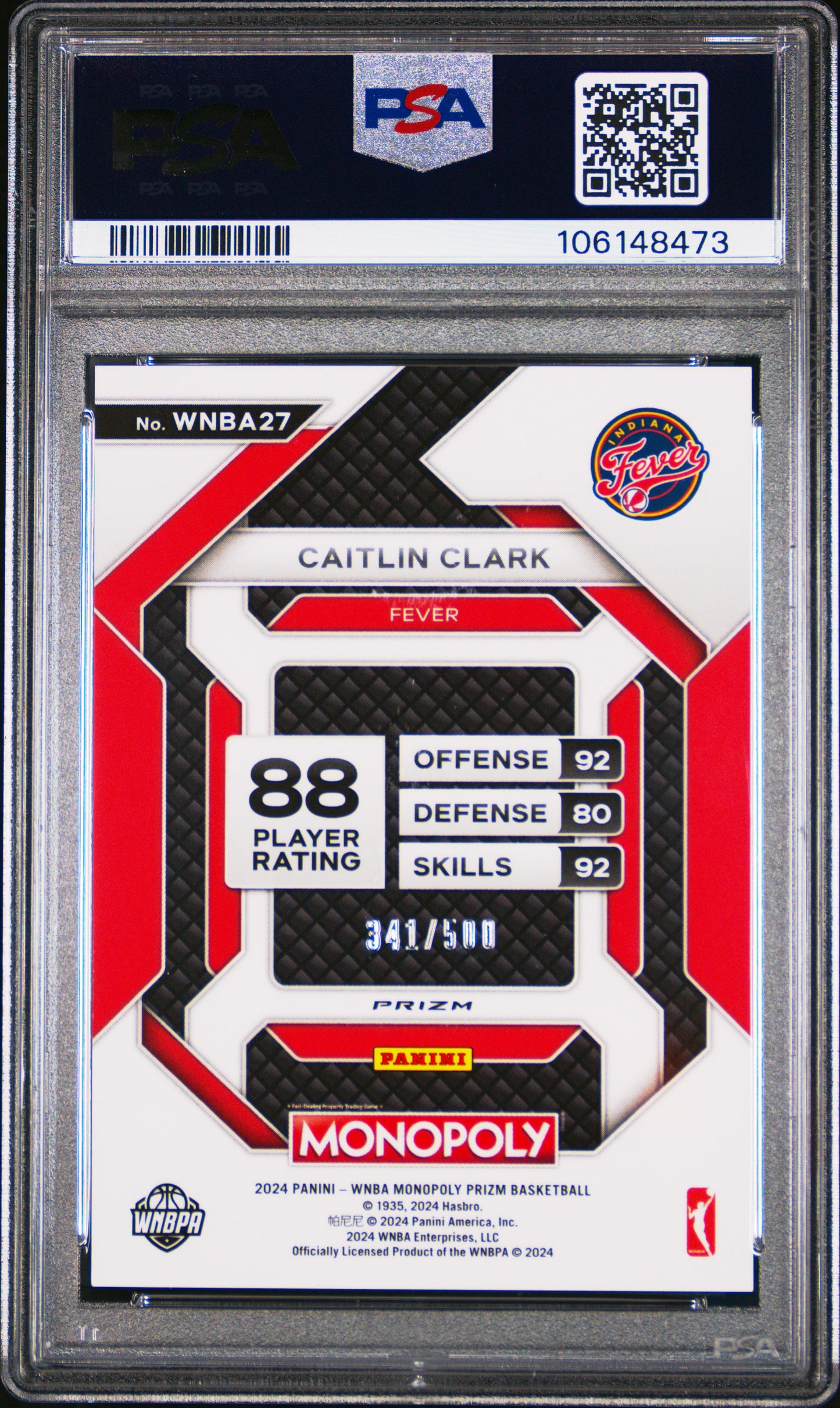 Caitlin Clark 2024 Panini Prizm Monopoly Gold Shimmer #341/500 PSA 10 Gem Mint