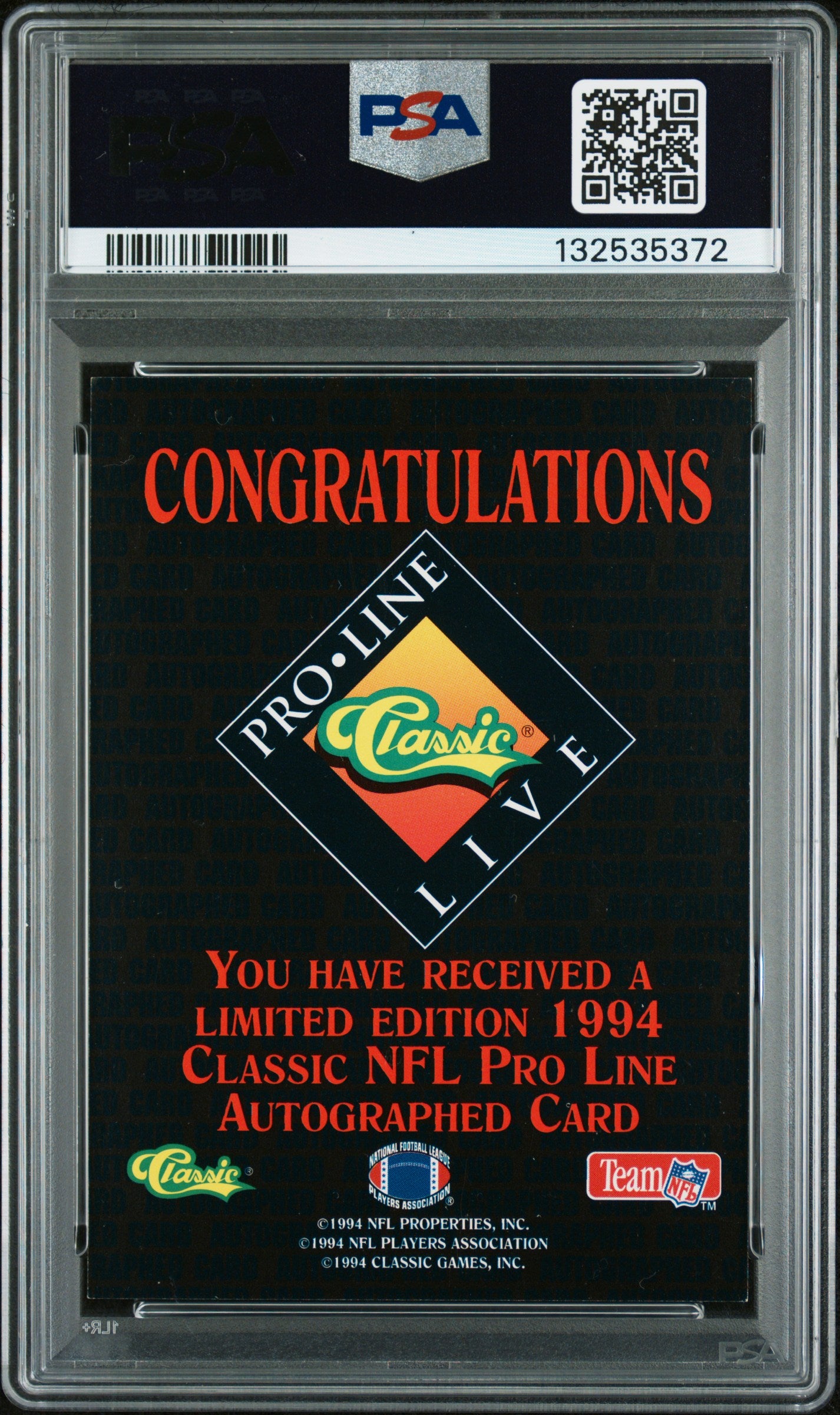 Sterling Sharpe 1994 Pro Line Live Autograph #365/450 PSA Authentic