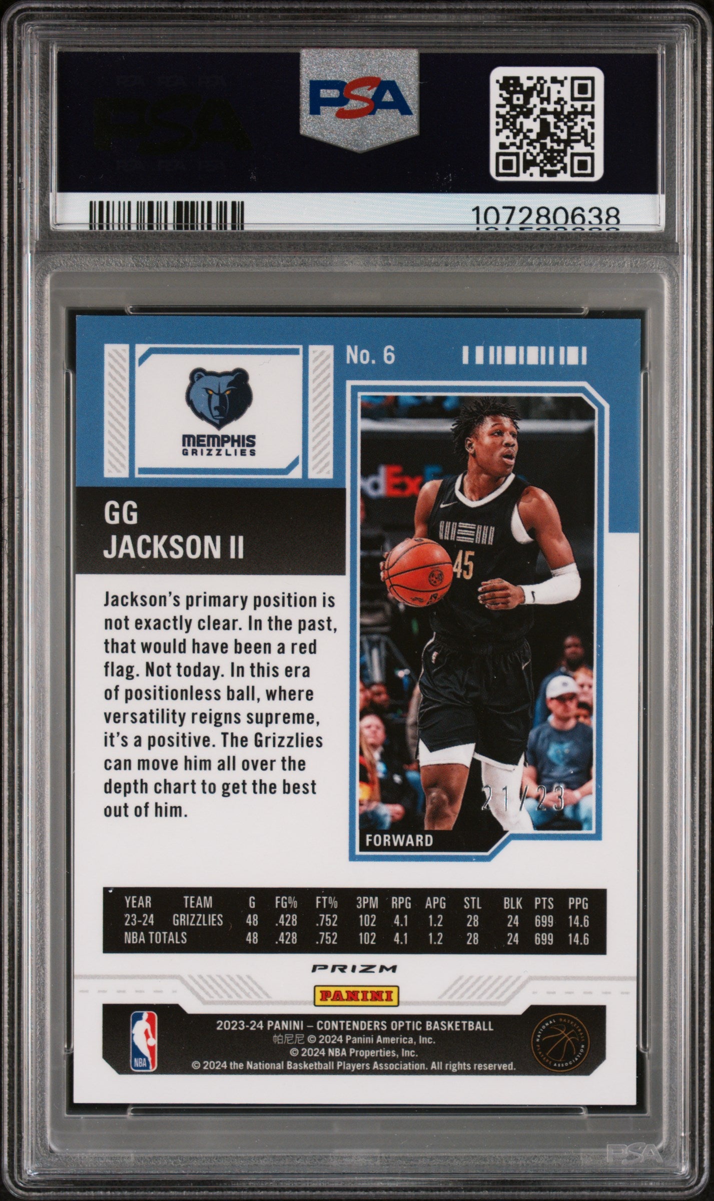 GG Jackson II 2023 Panini Contenders Optic Cracked Ice RC #21/23 PSA 9 Mint