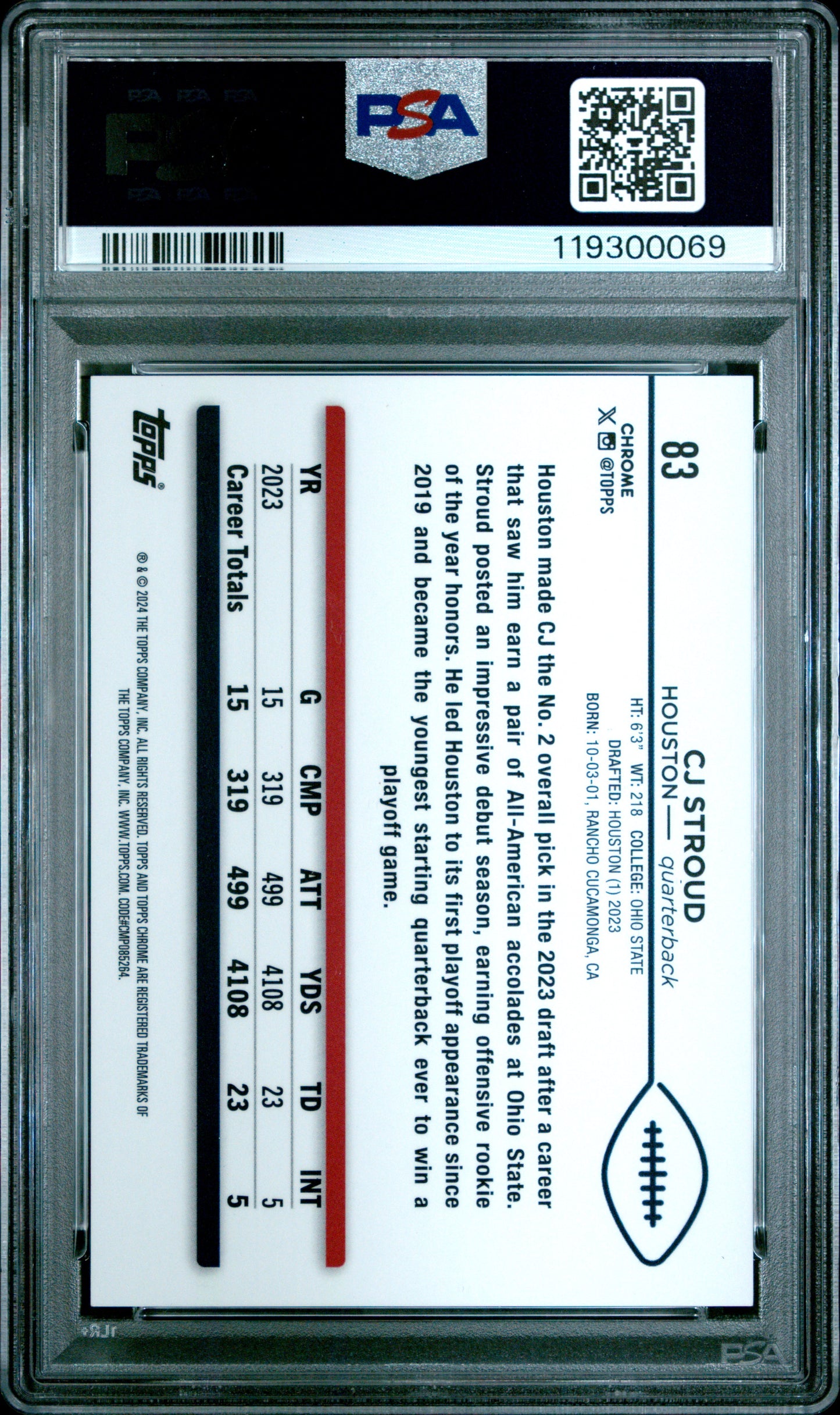 C.J. Stroud 2024 Topps Chrome #83 Superfractor #1/1 PSA 9 Mint