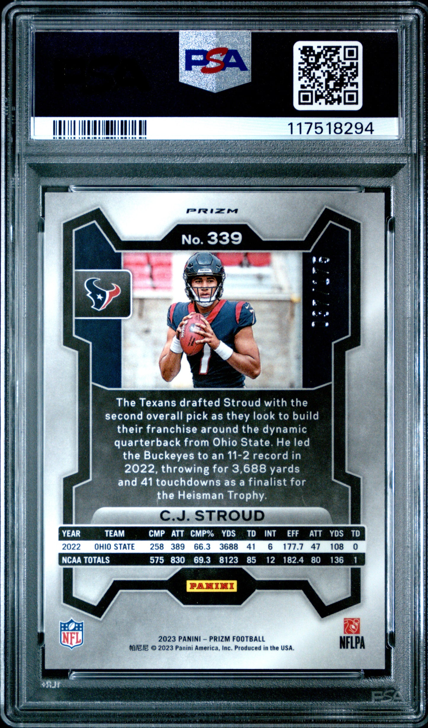 CJ Stroud 2023 Panini Prizm Rookie #339 Hyper Prizm #37/175 PSA 10 Gem Mint