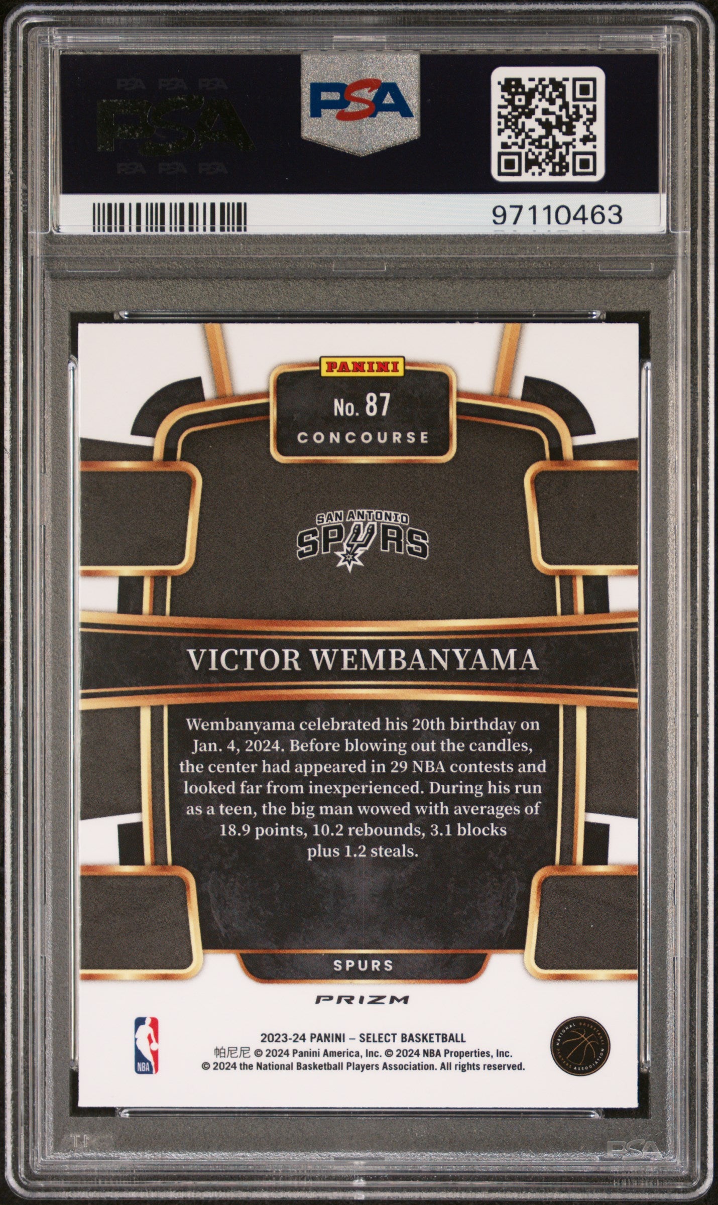 Victor Wembanyama 2023 Panini Select Rookie #87 Silver Prizm PSA 10 Gem Mint