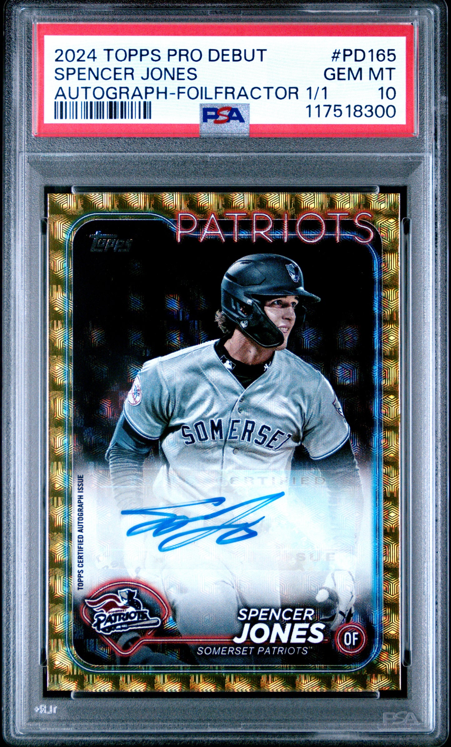 Spencer Jones 2024 Topps Pro Debut Foilfractor Auto #1/1 PSA 10 Gem Mint