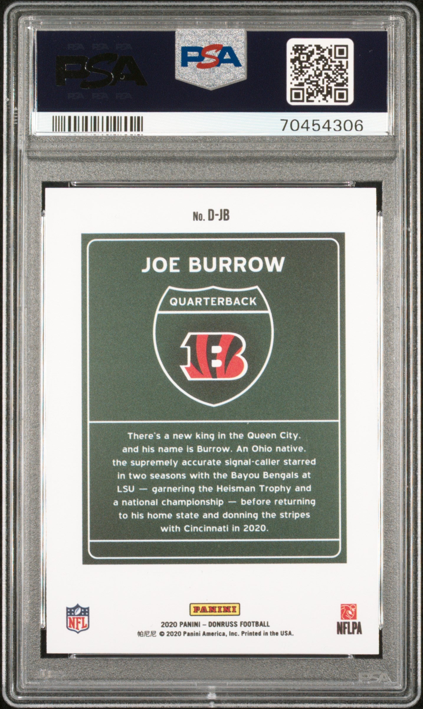 Joe Burrow 2020 Donruss Rookie Downtown PSA 9 Mint