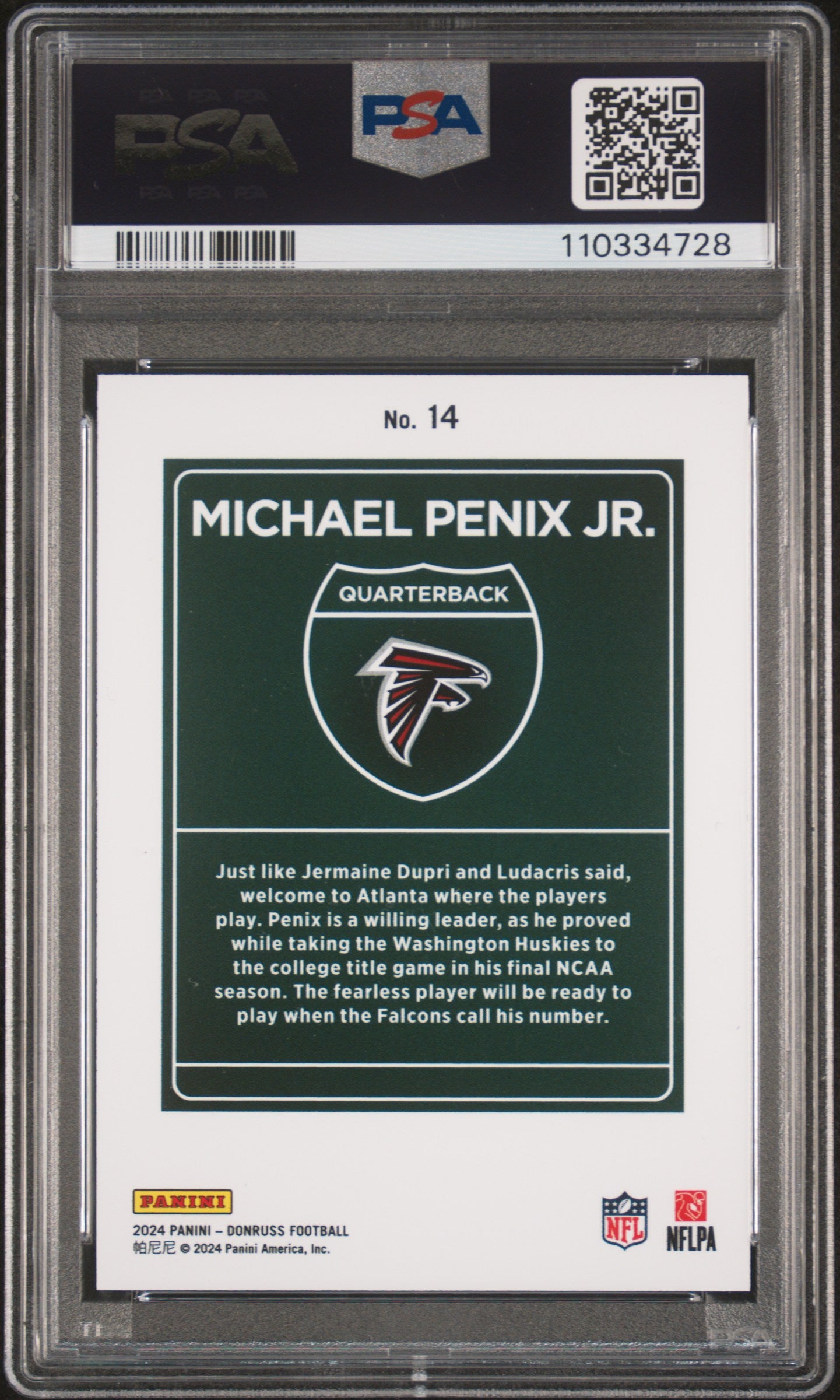 Michael Penix Jr. 2024 Donruss Downtown PSA 10 Gem Mint