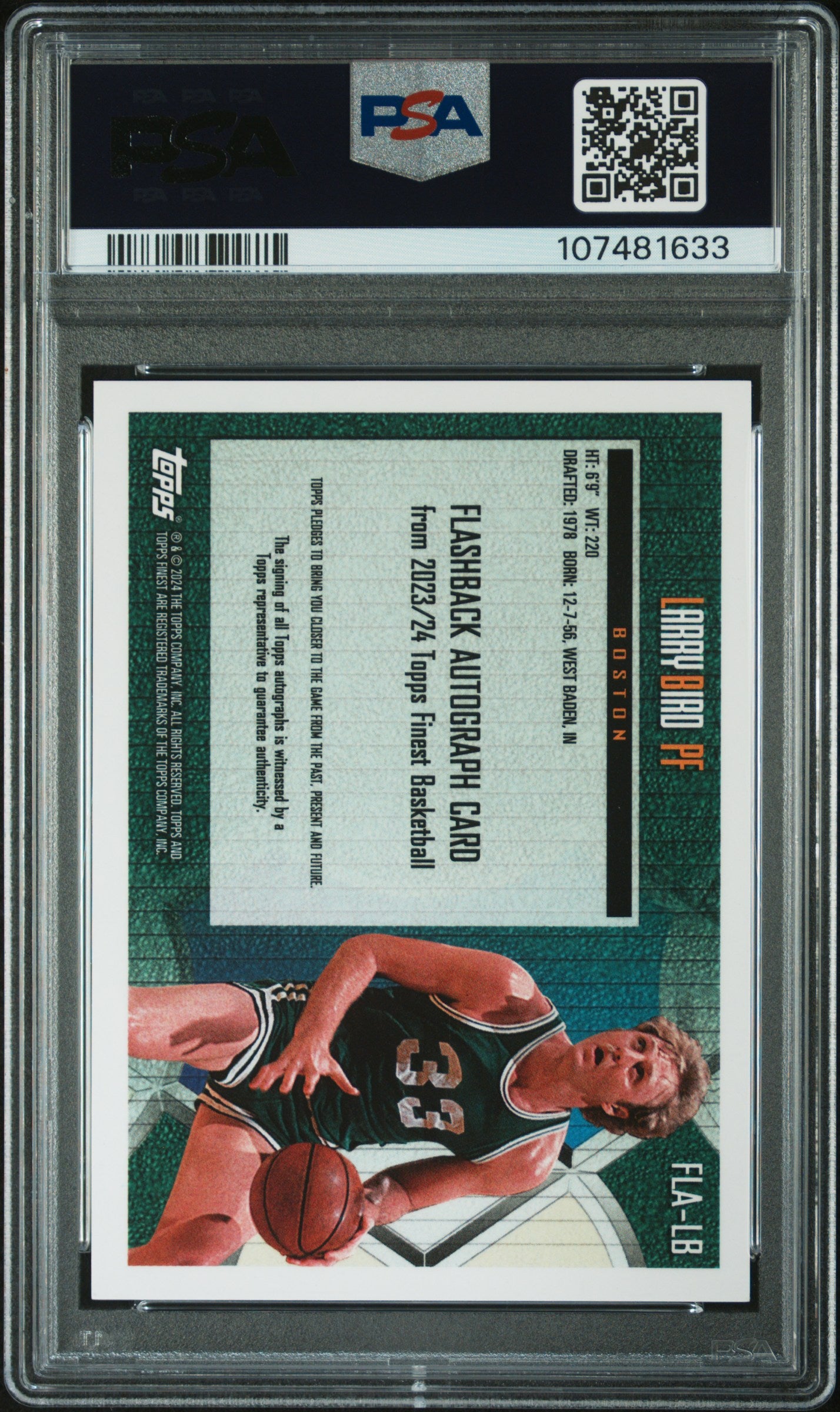 Larry Bird 2023 Topps Finest Red/Black Vapor Auto #10/10 PSA 9 Auto 9