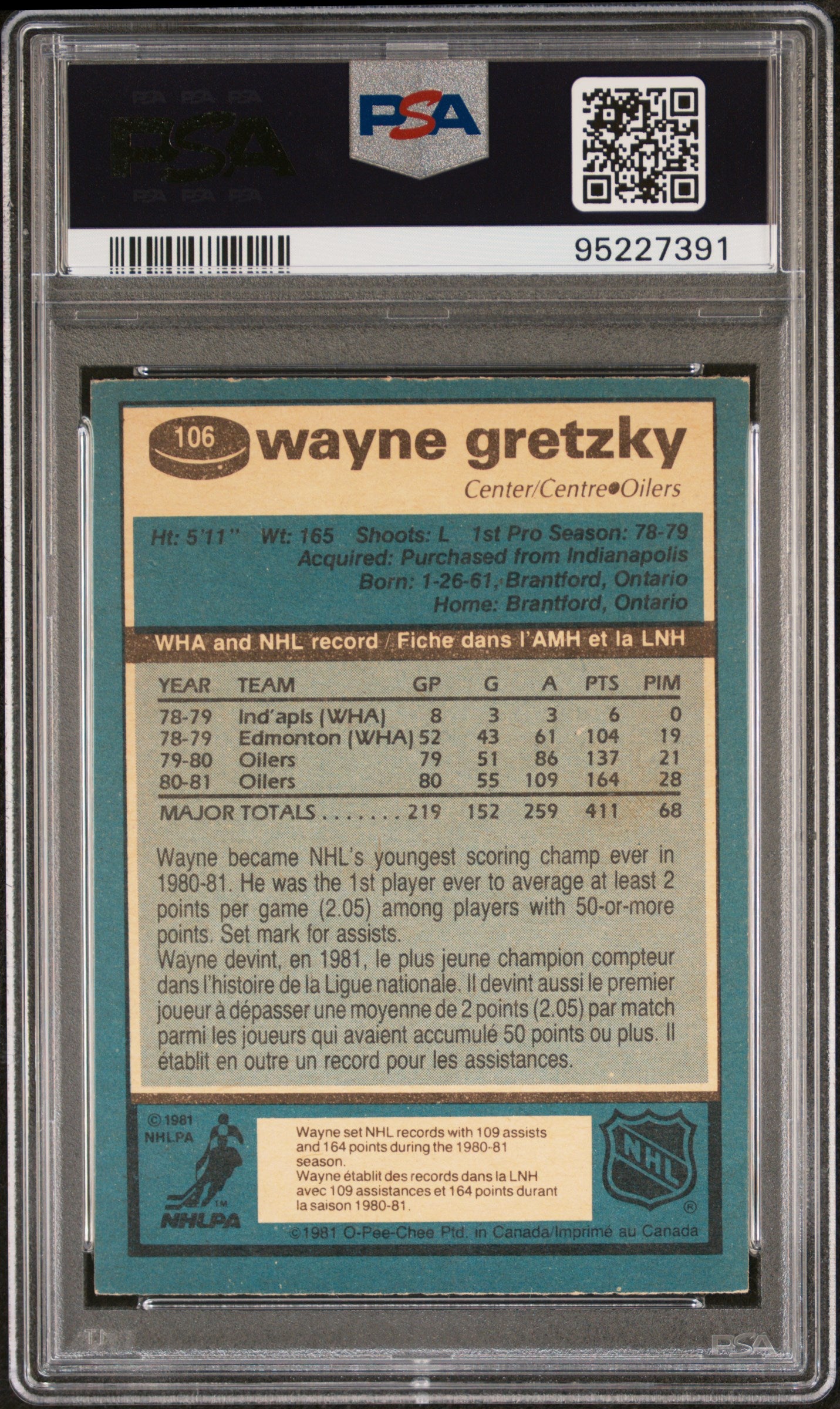 Wayne Gretzky 1981 O-Pee-Chee #106 Autograph PSA 7 Auto 7