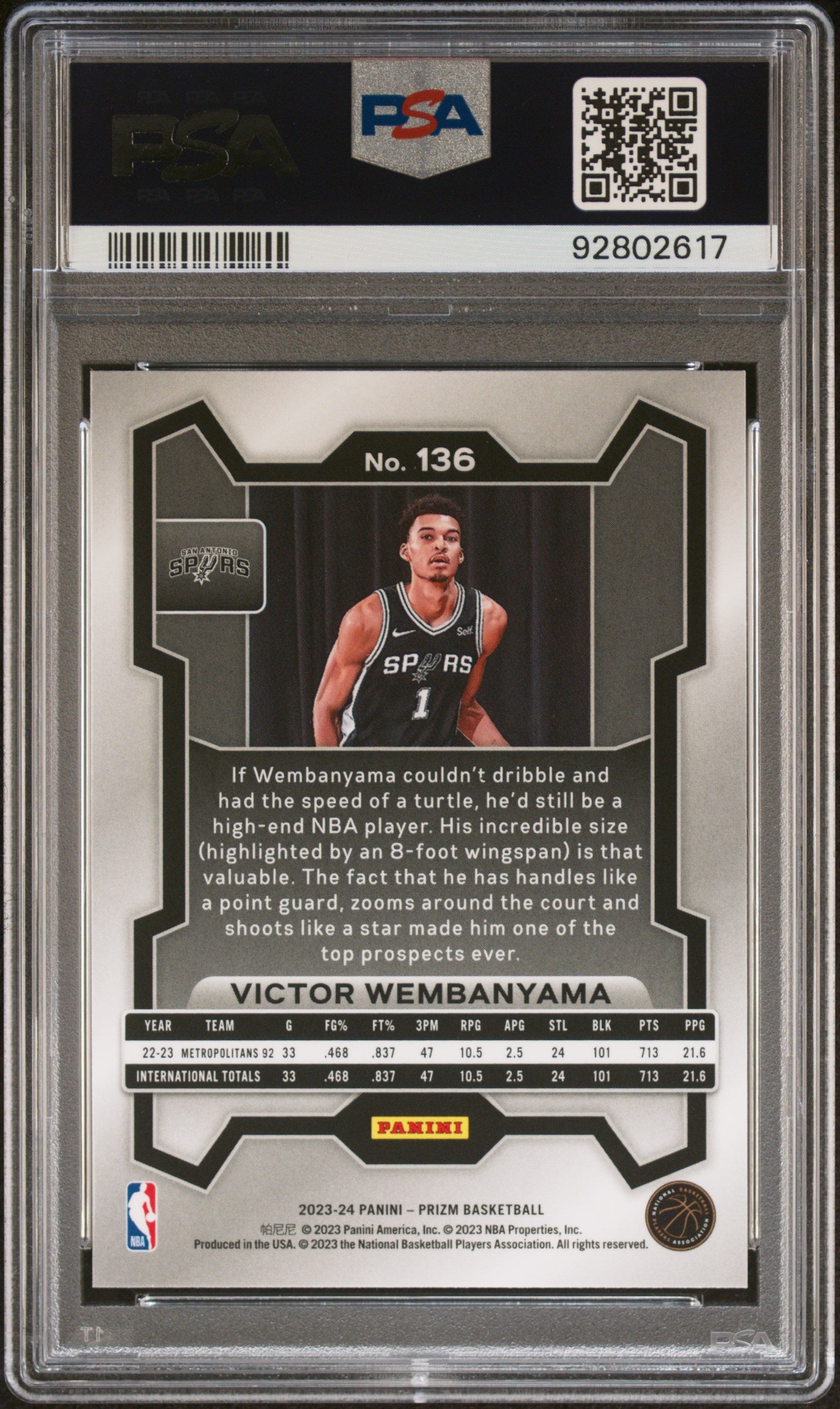Victor Wembanyama 2023 Panini Prizm Rookie #136 PSA 10 Gem Mint 2617