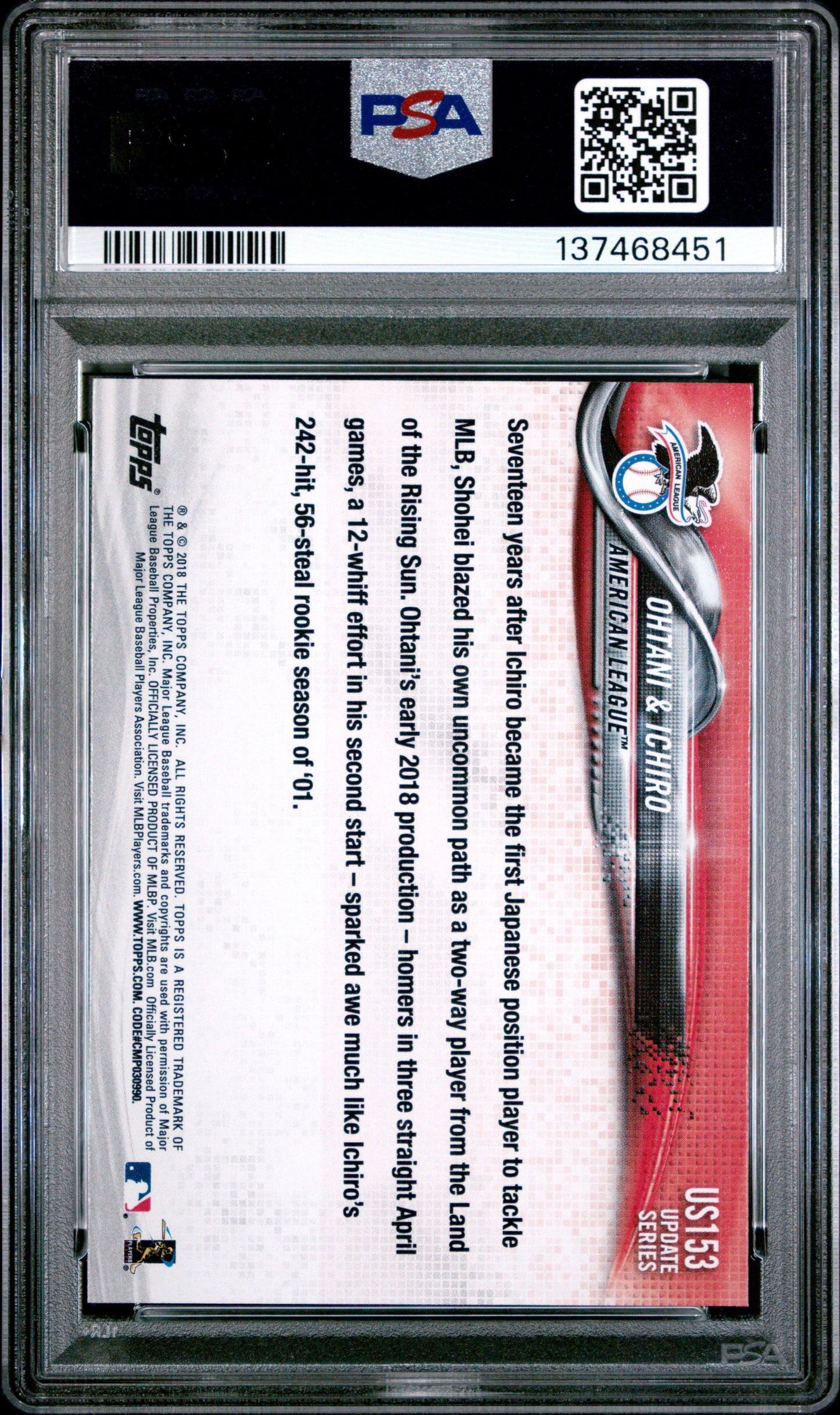 Shohei Ohtani + Ichiro 2018 Topps Update #US153 PSA 10 Gem Mint 8451