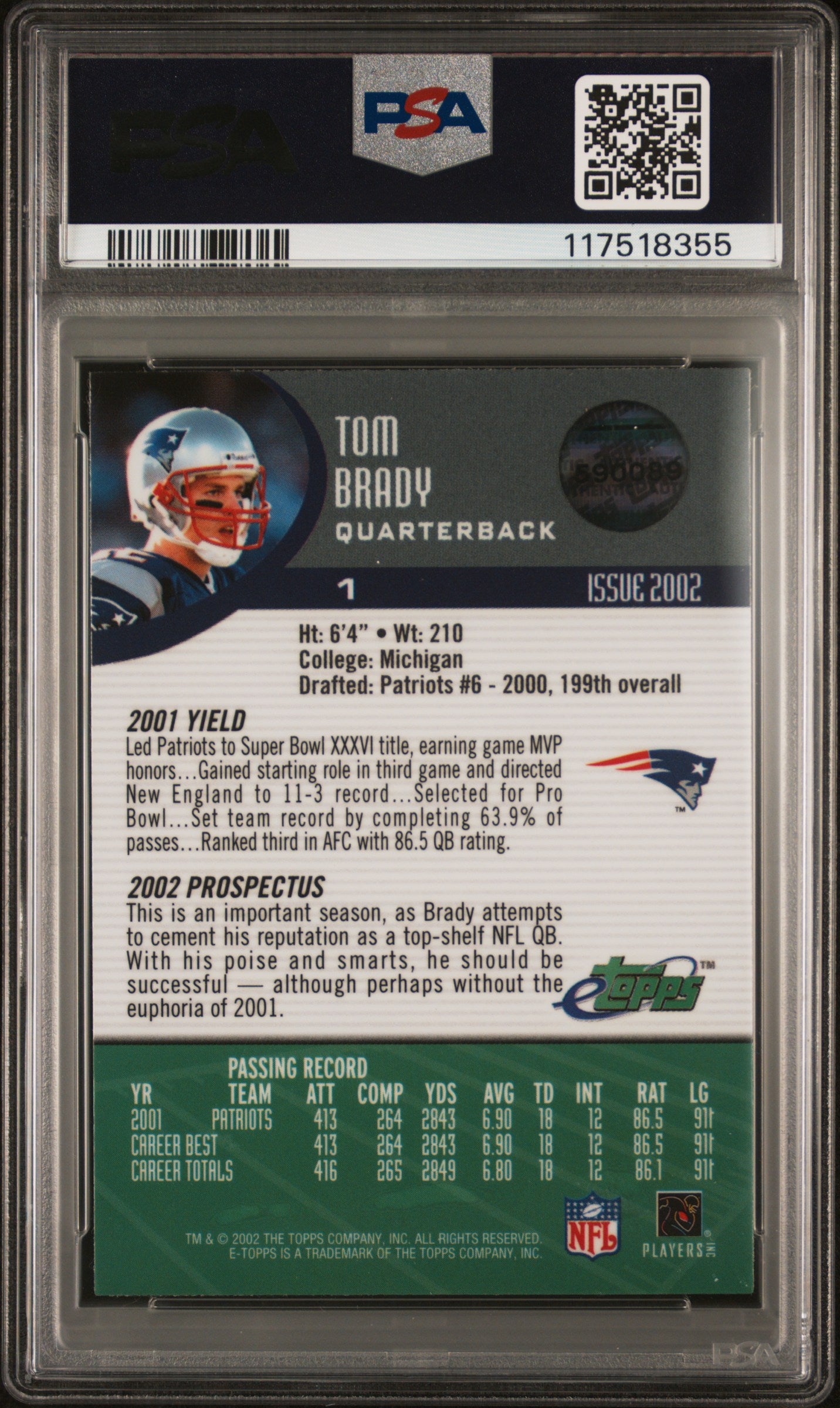 Tom Brady 2002 eTopps #1 PSA 8 Nm-Mint