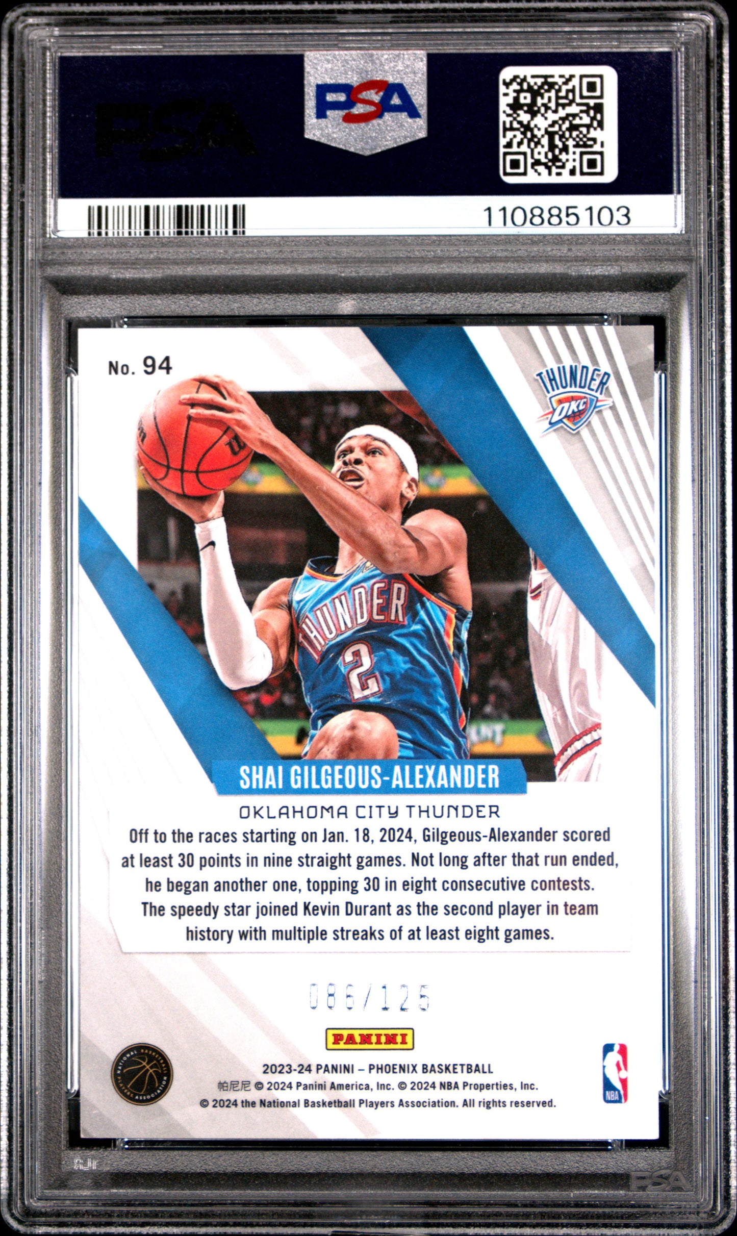 Shai Gilgeous-Alexander 2023 Panini Phoenix #86/125 PSA 10 Gem Mint