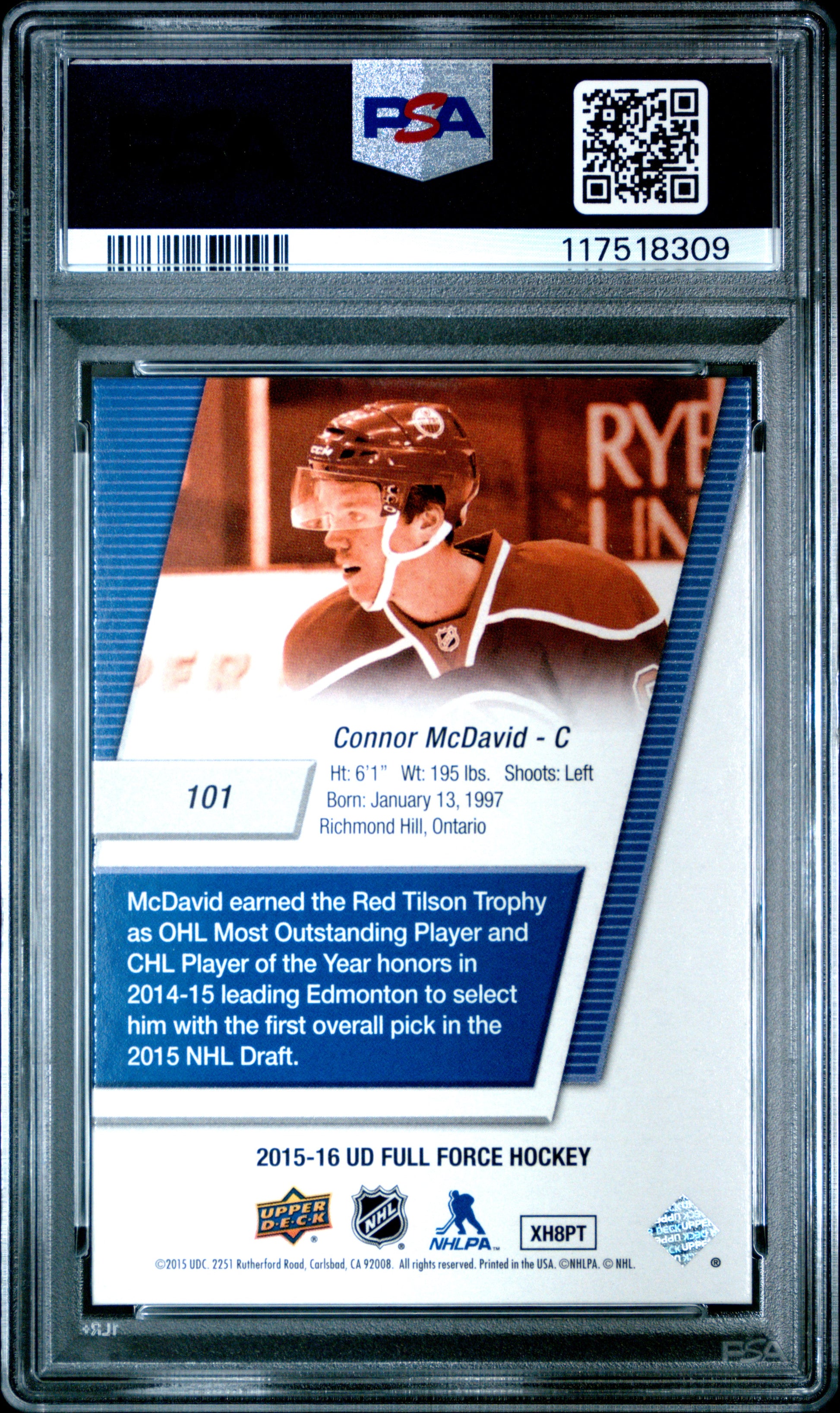 Connor McDavid 2015 Upper Deck Full Force Rookie #101 PSA 9 Mint 8309