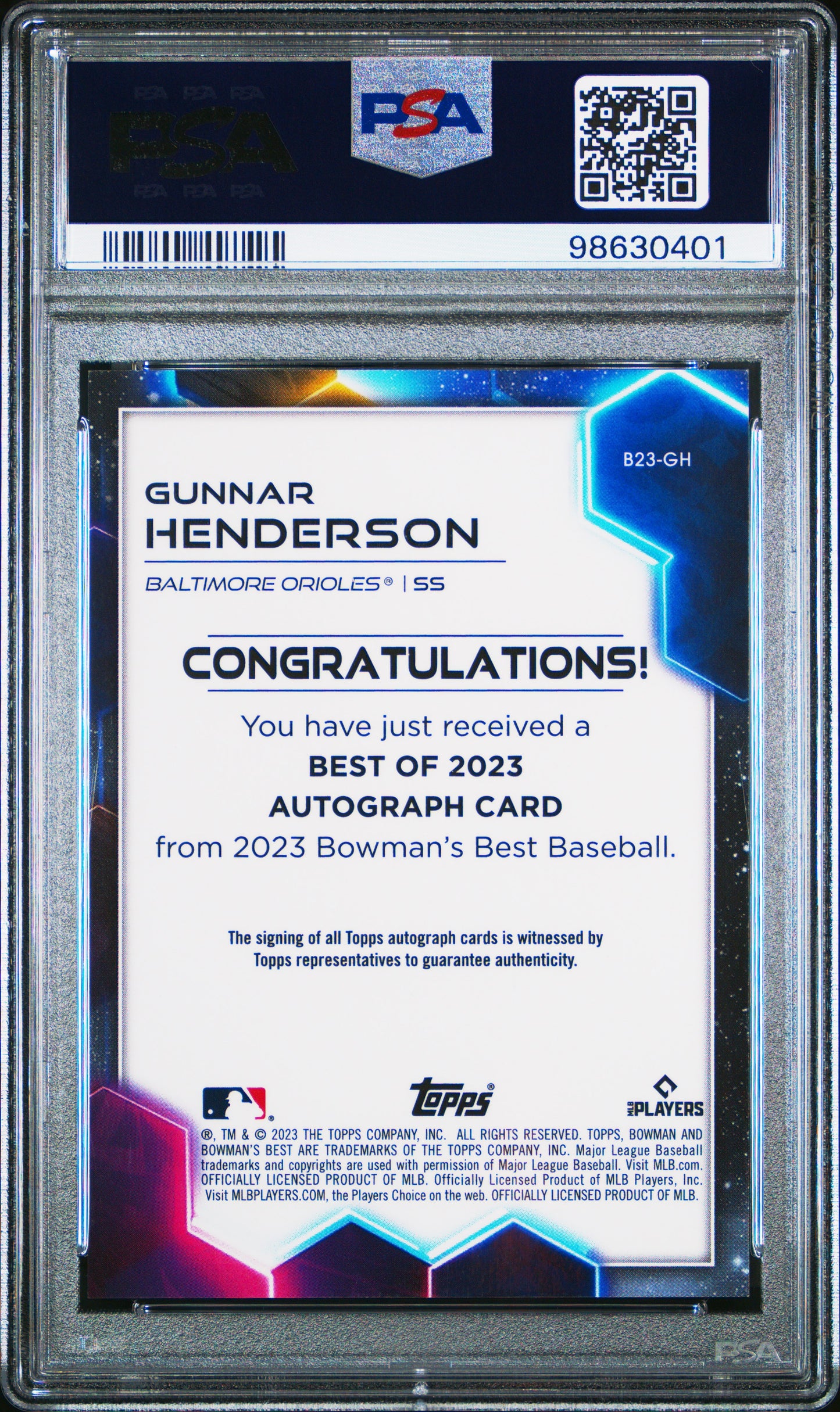 Gunnar Henderson 2023 Bowmans Best Gold Autograph #13/50 PSA 9 Mint