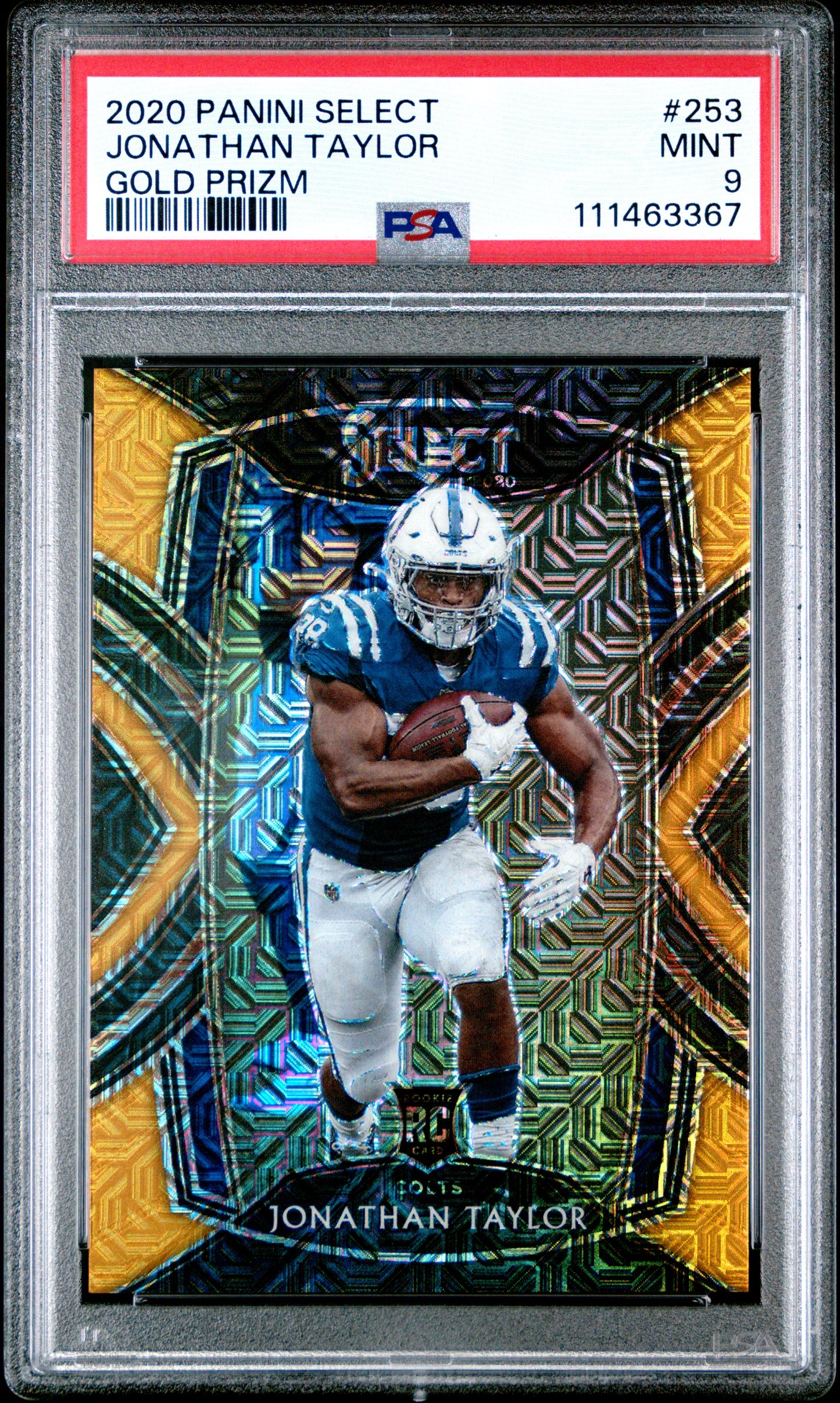 Jonathan Taylor 2020 Panini Select #253 Gold Prizm #9/10 PSA 9 Mint