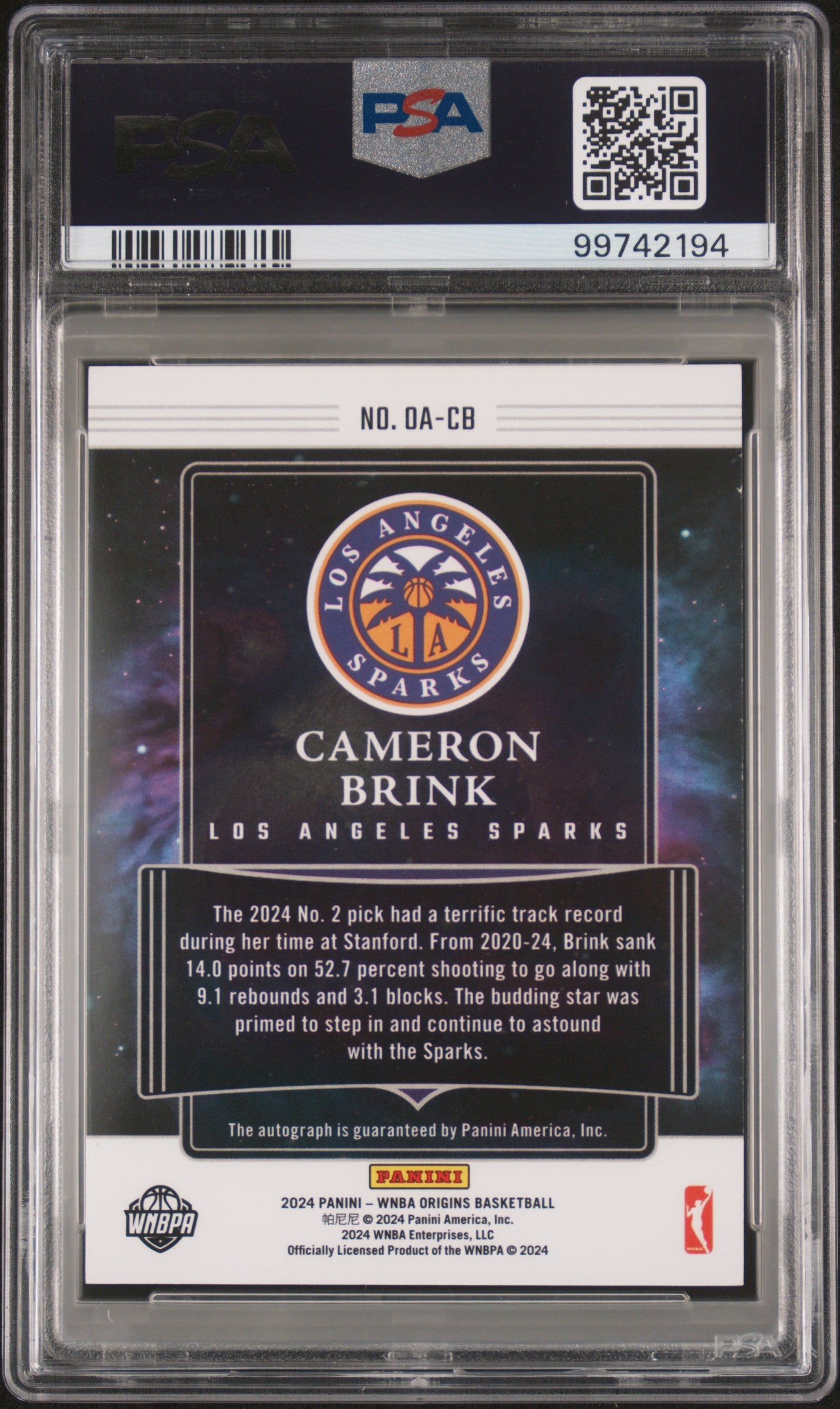 Cameron Brink 2024 Panini Origins WNBA Autograph PSA 8.5 Auto 10