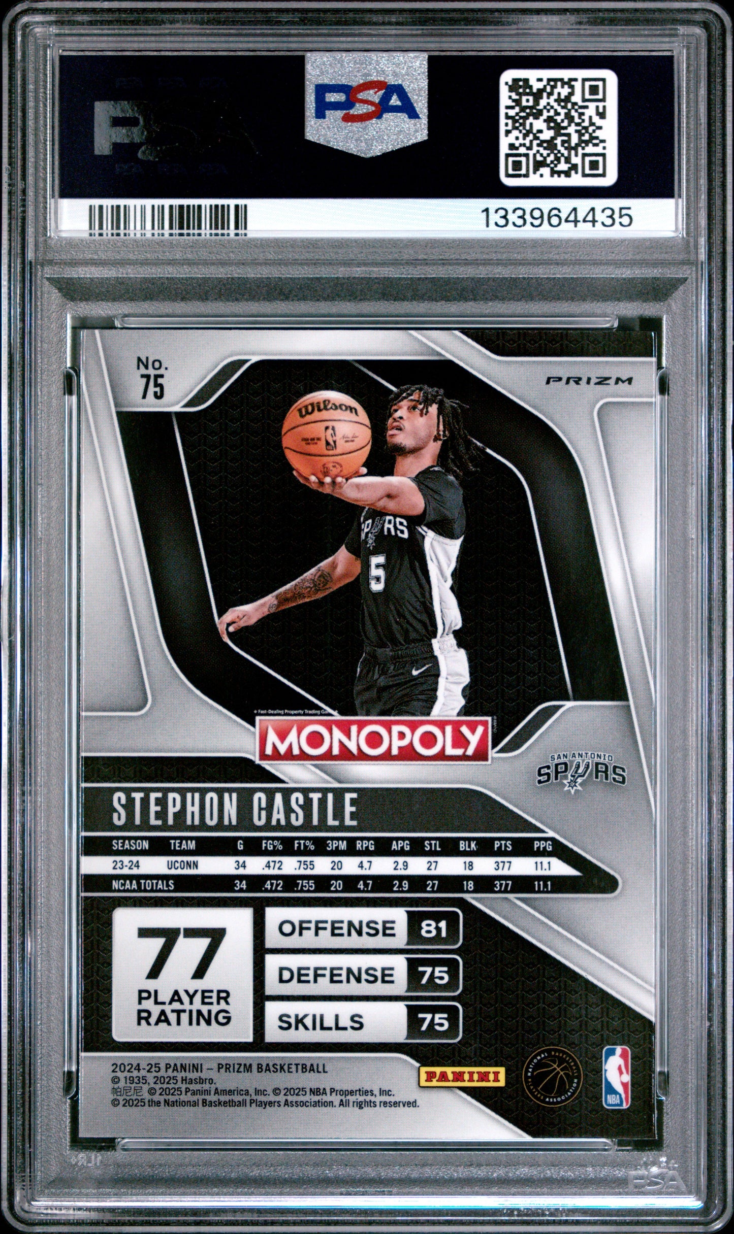 Stephon Castle 2024 Panini Prizm Monopoly #74 Dice Prizm PSA 10 Gem Mint