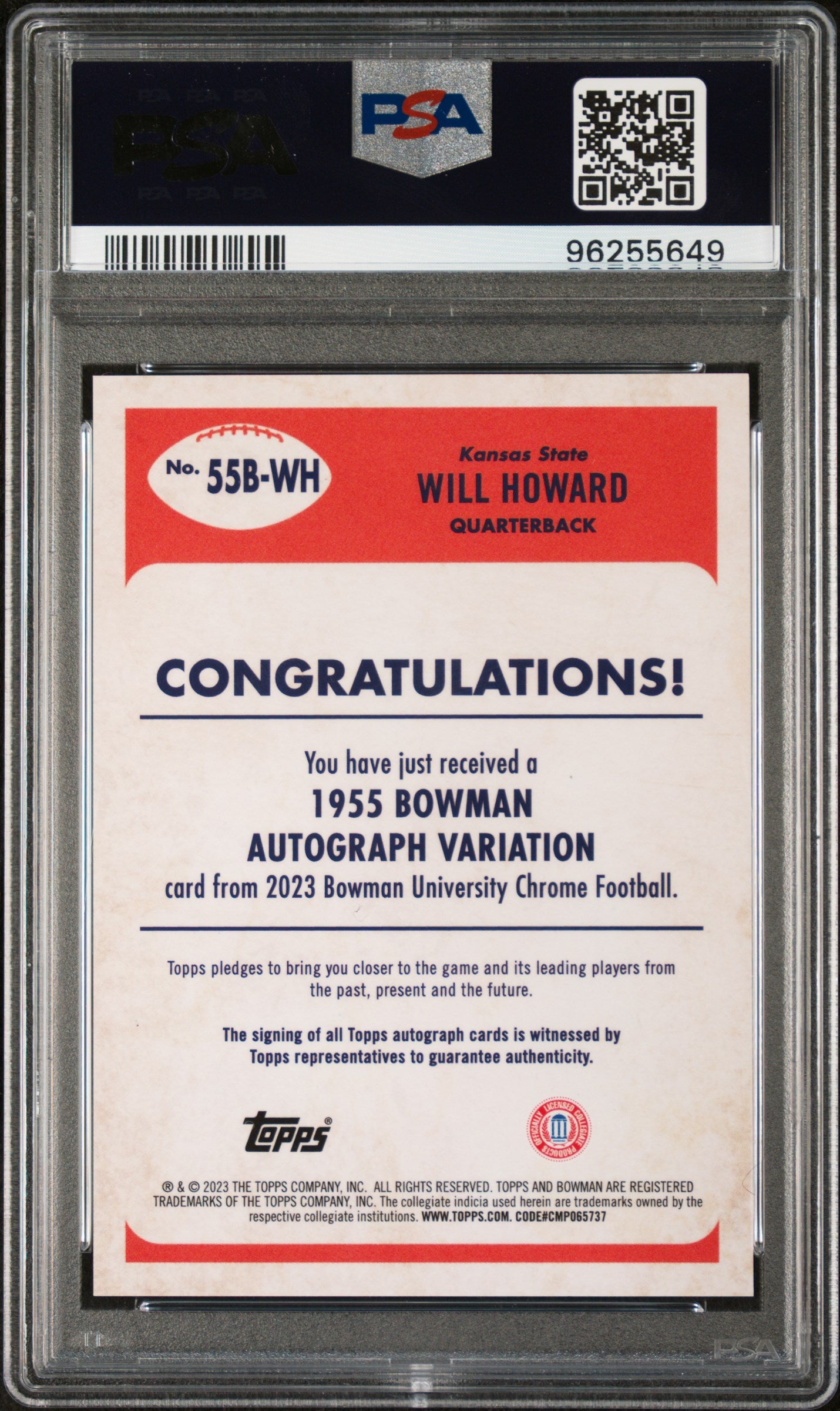 Will Howard 2023 Bowman Chrome 1955 Orange Refractor Auto #23/25 PSA 10 Gem Mint
