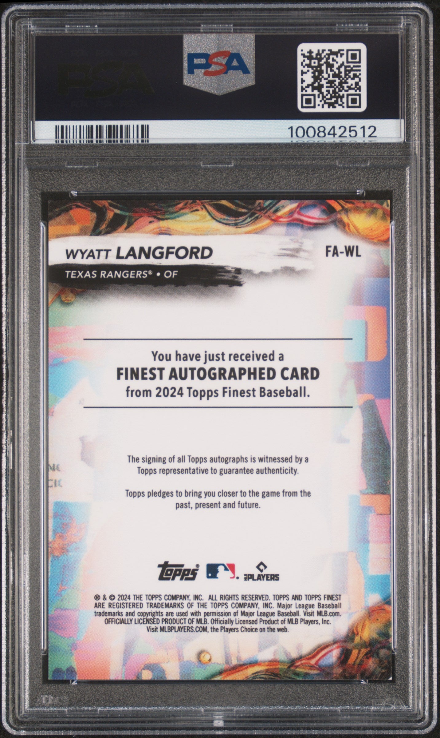 Wyatt Langford 2024 Topps Finest Blue Refractor Rookie Auto #79/99 PSA 8 Auto 10