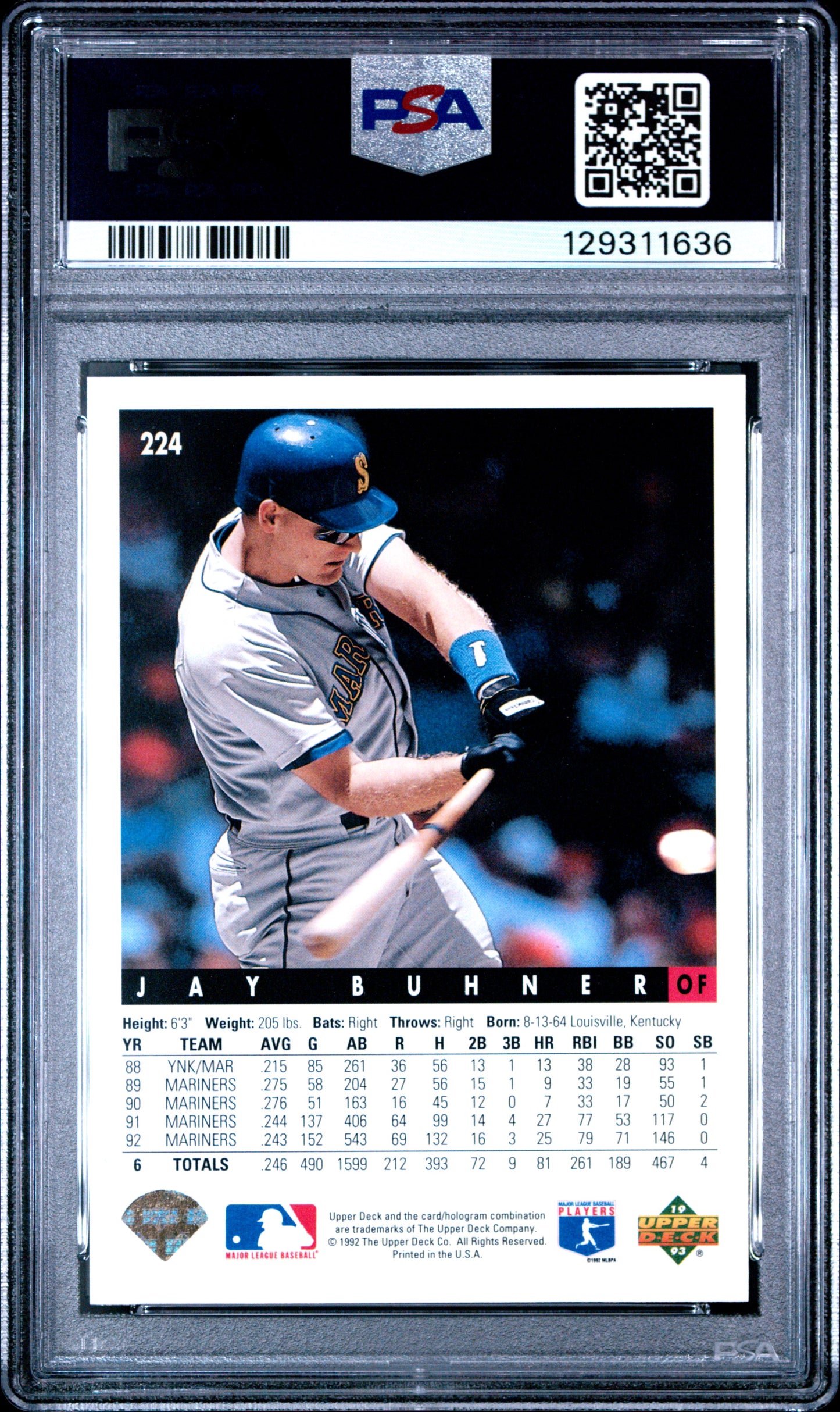 Jay Buhner 1993 Upper Deck #224 Gold Hologram PSA 10 Gem Mint