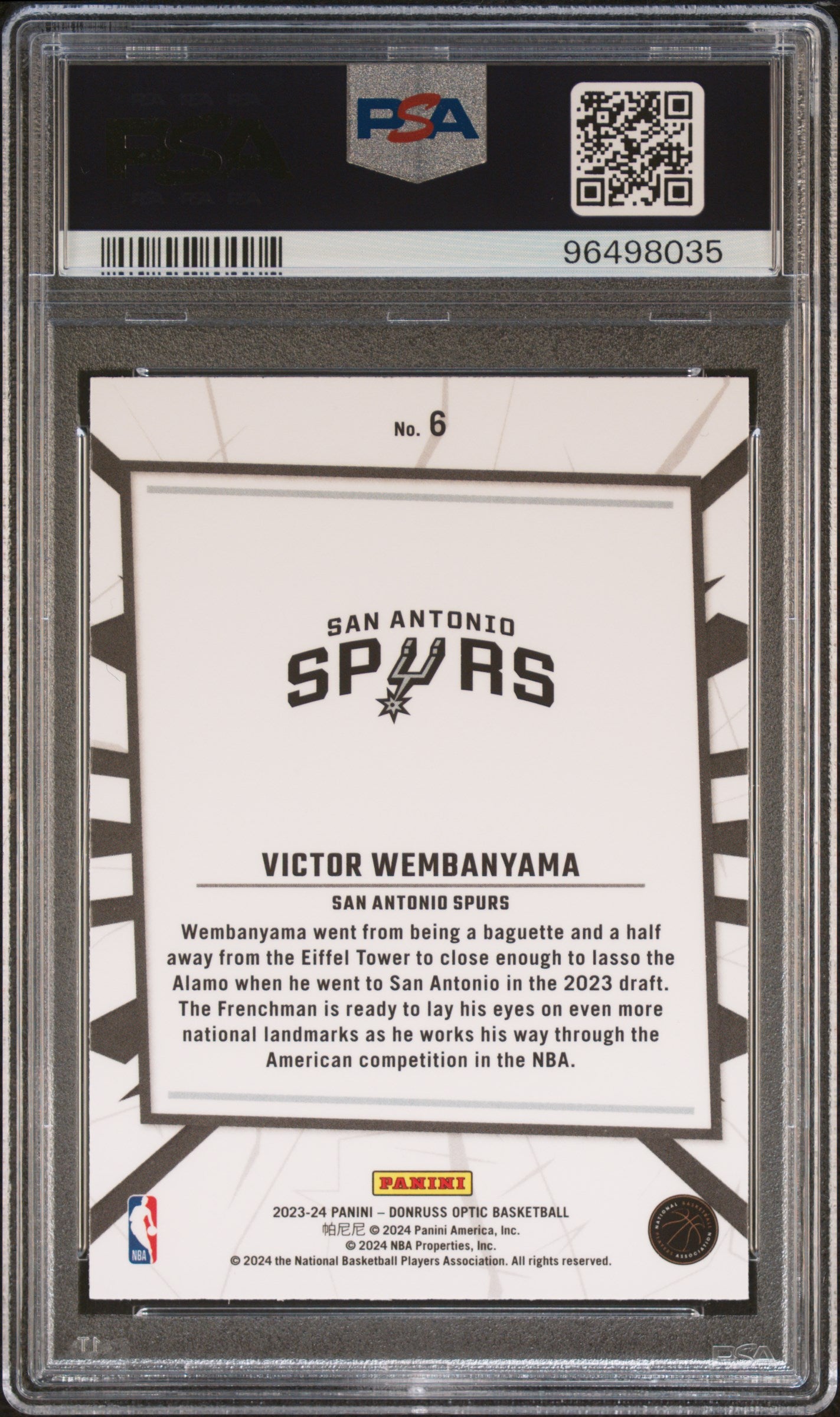 Victor Wembanyama 2023 Donruss Optic My House PSA 10 Gem Mint