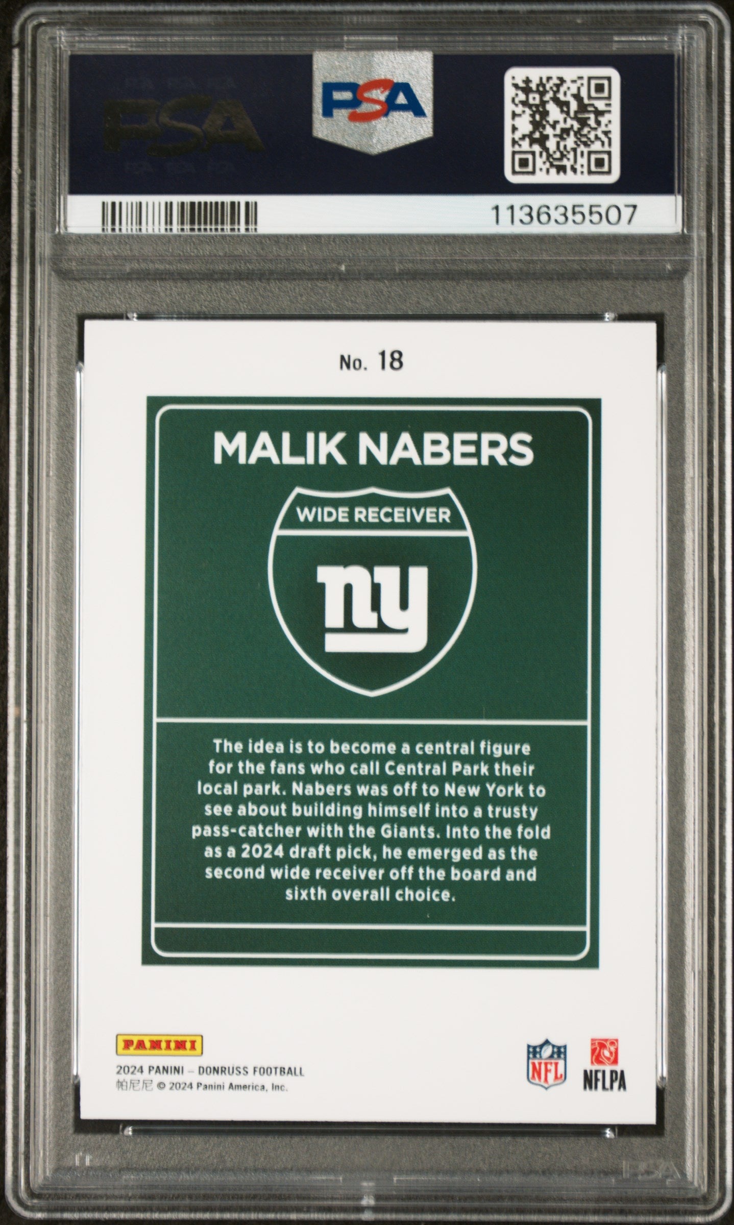 Malik Nabers 2024 Donruss Downtown PSA 10 Gem Mint