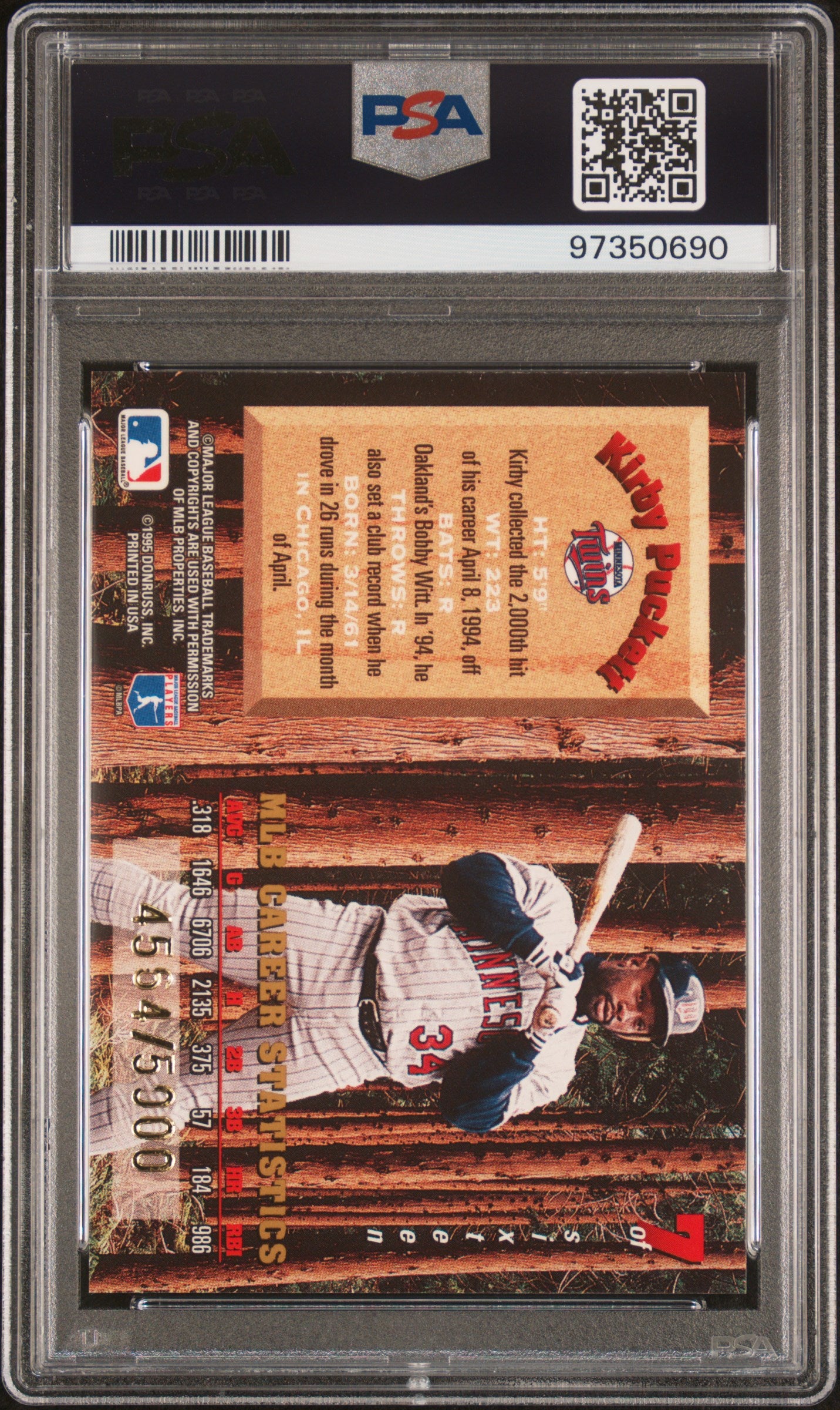Kirby Puckett 1995 Leaf Limited Lumberjacks PSA 10 Gem Mint